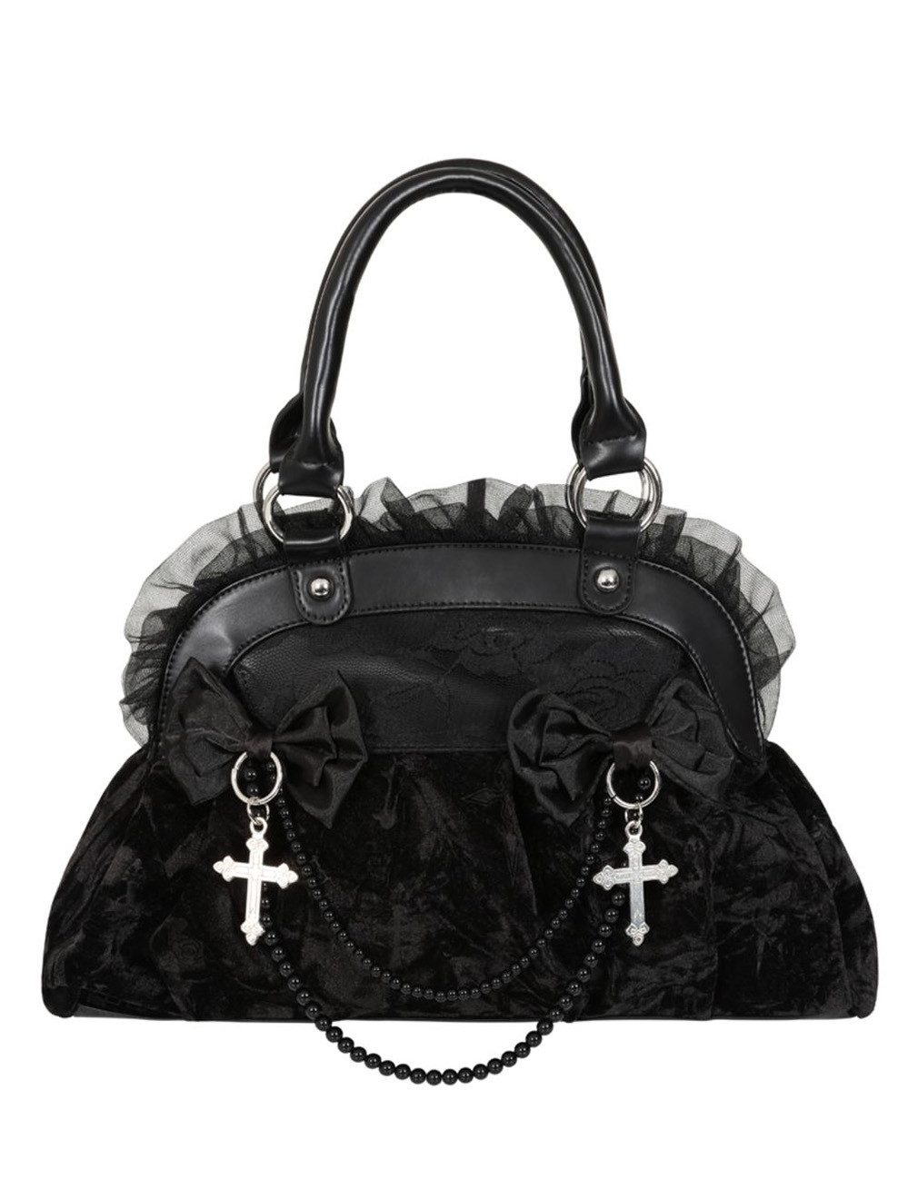 Banned Handtasche Sanctum Velvet Schwarz, Samt Gothic Goth Grufti
