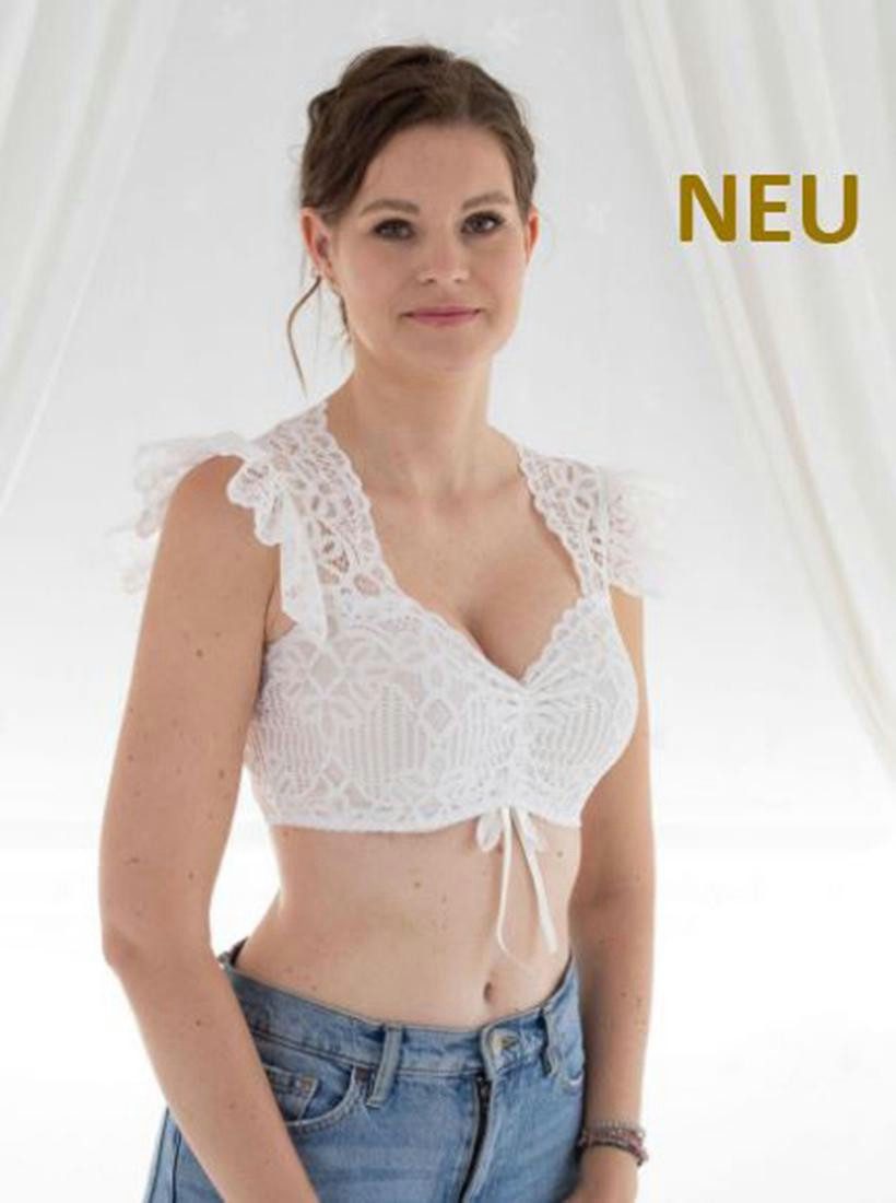 Pezzo D'oro Dirndlbluse Dirndlbluse Flügelärmel Spitze,in creme