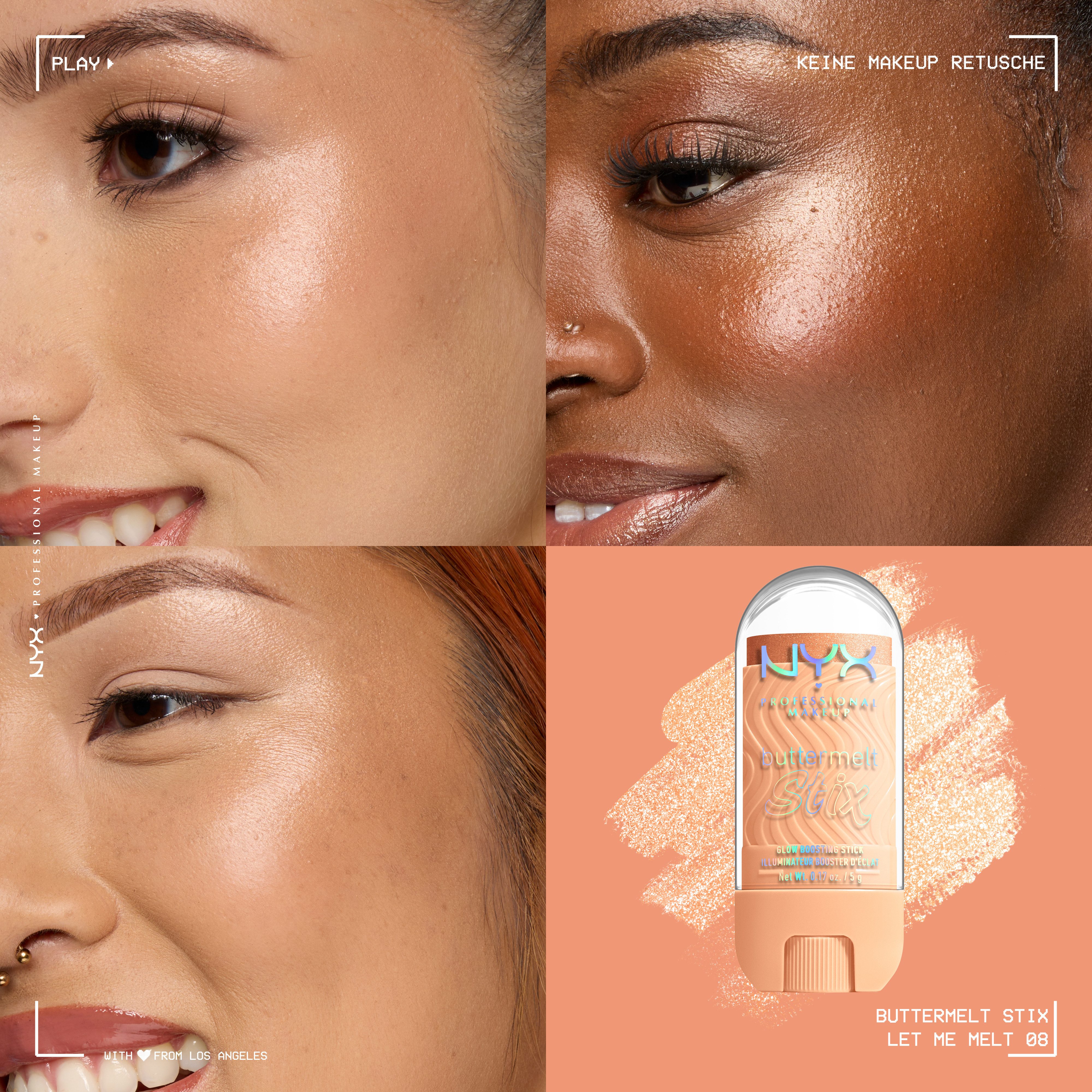 NYX PROFESSIONAL MAKEUP Highlighter BUTTERMELT STIX GLOW BOOSTING HIGHLIGHTER STICK, mit Cupuaçu- und Kokosnussbutter, für einen ultimativen Glow