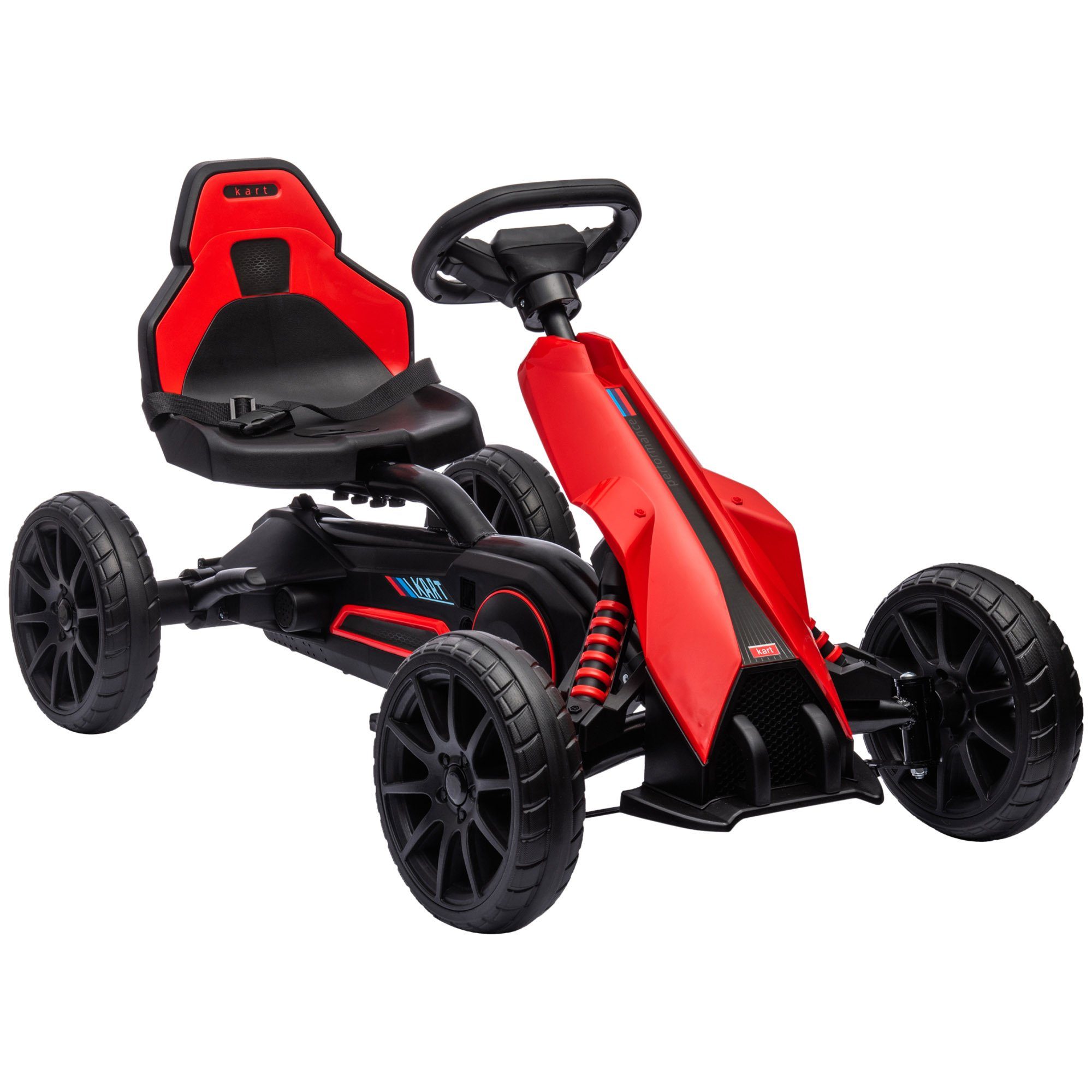 HOMCOM Go-Kart Kinderfahrzeug mit verstellbarem Sitz, Tretauto, Outdoor, Rot, 100L x 58B x 58.5H cm