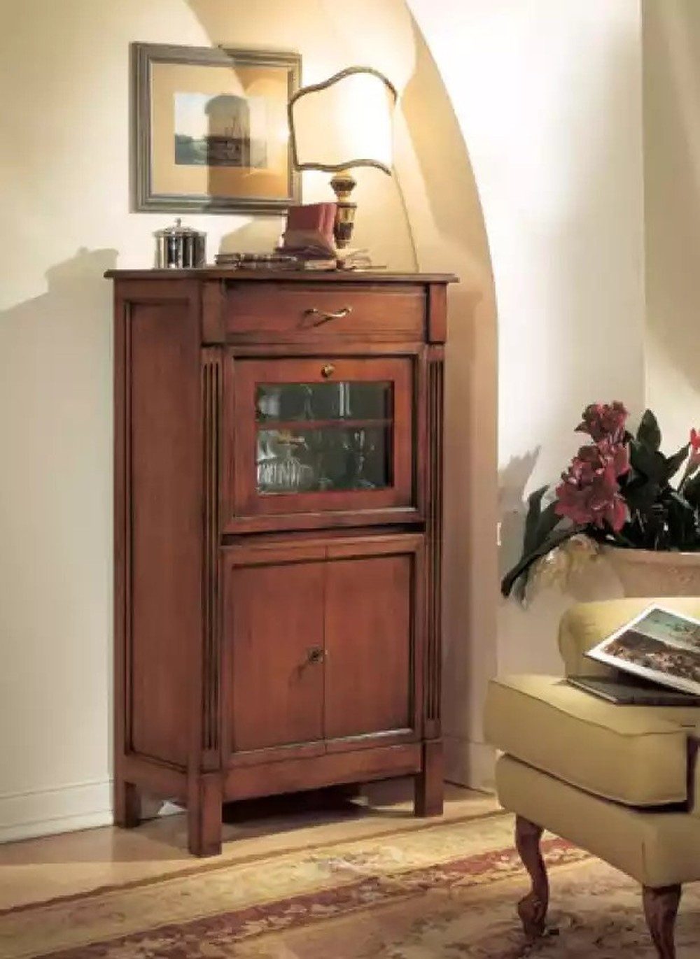 JVmoebel Barschrank Elegante Holz Vitrine im Art Deco-Stil mit Schublade und Glastüren (1-St)