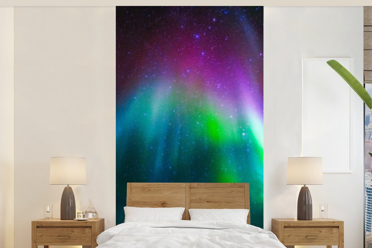 Beförderungsnachrichten MuchoWow Fototapete Nordlichter - Farben, Fototapete Schlafzimmer Matt, Vliestapete Wohnzimmer (2 Sternenhimmel - für St), Küche, bedruckt