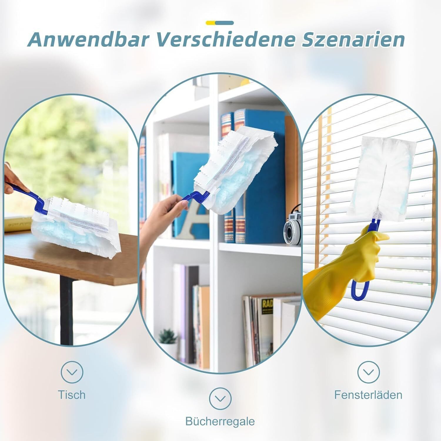 wohnTRAUM24 Staubwedel Staubwedel Set mit langem & kurzem Griff und 50 Ersatzbezügen, Elektrostatisch, Ausziehbarer Teleskopgriff Kratzfreie Reinigung