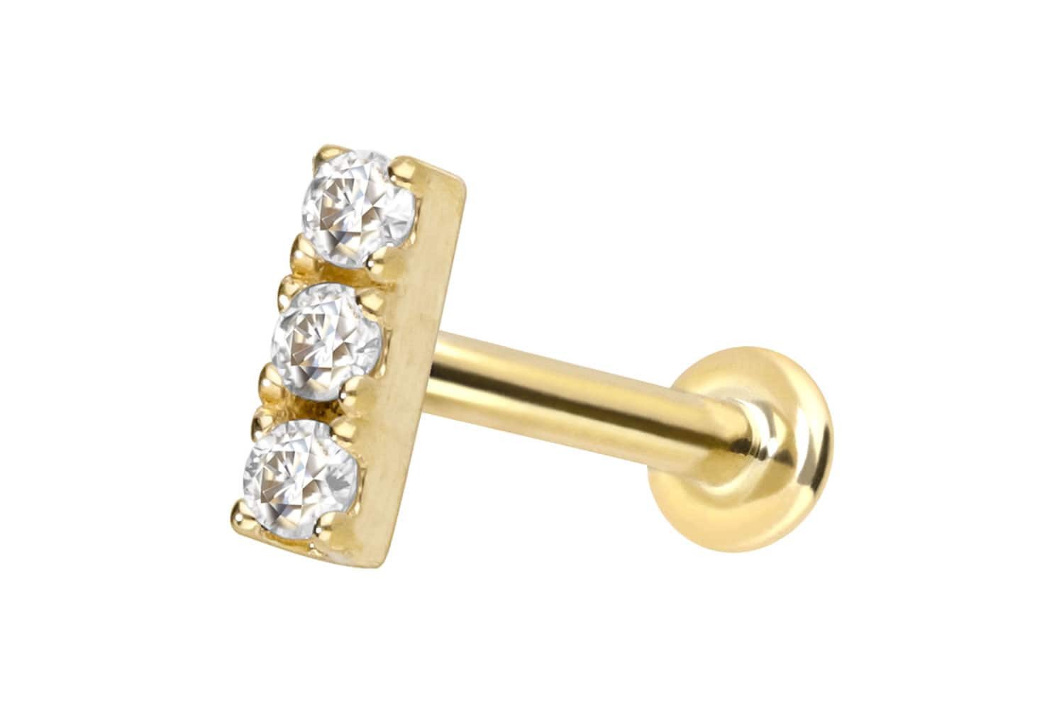 PIERCINGLINE Piercing-Set 14 Karat Gold Labret mit Innengewinde MOISSANIT-BALKEN (Labrets, 1-tlg)