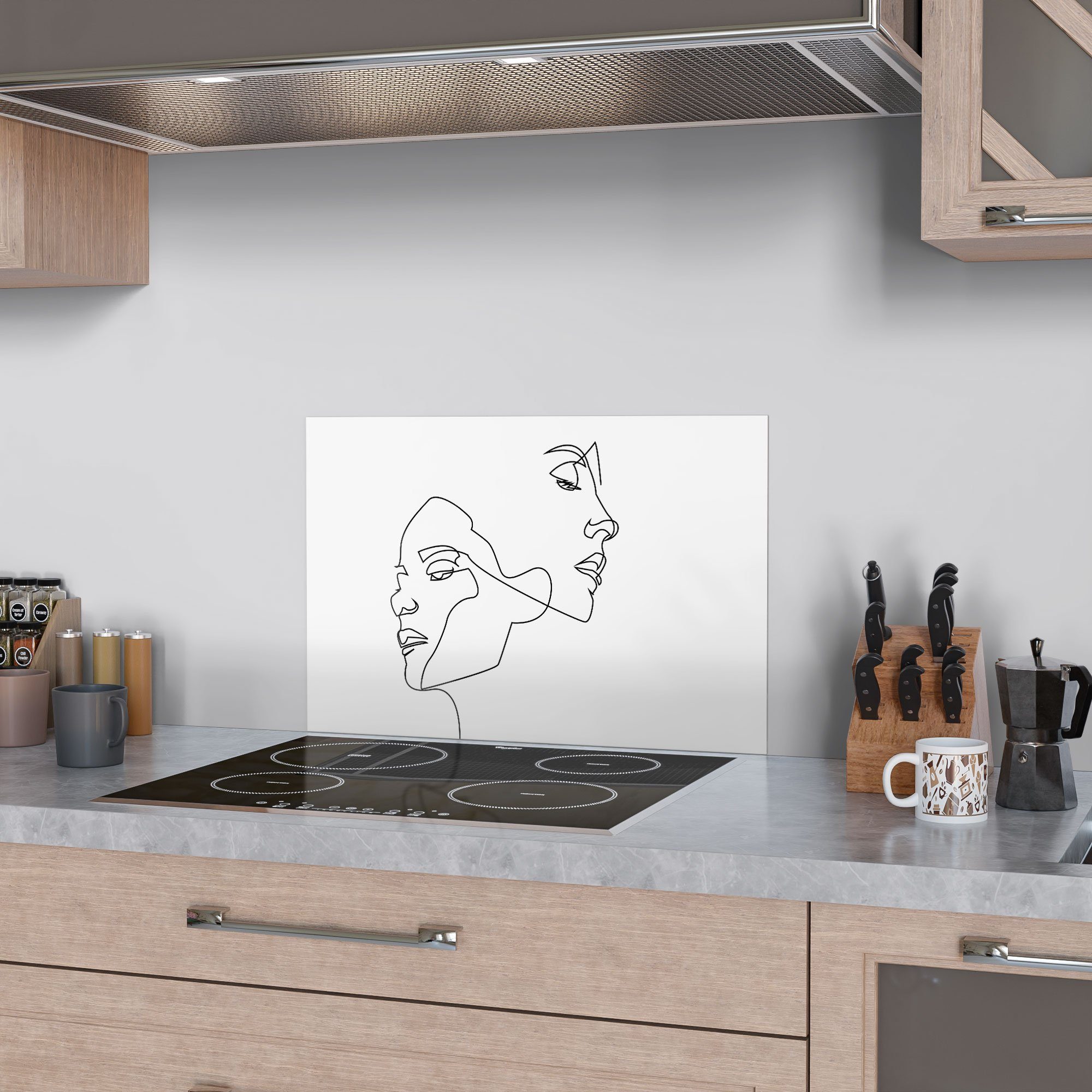 DEQORI Küchenrückwand 'Verbundene Gesichter', Glas Herdblende Spritzschutz Badrückwand