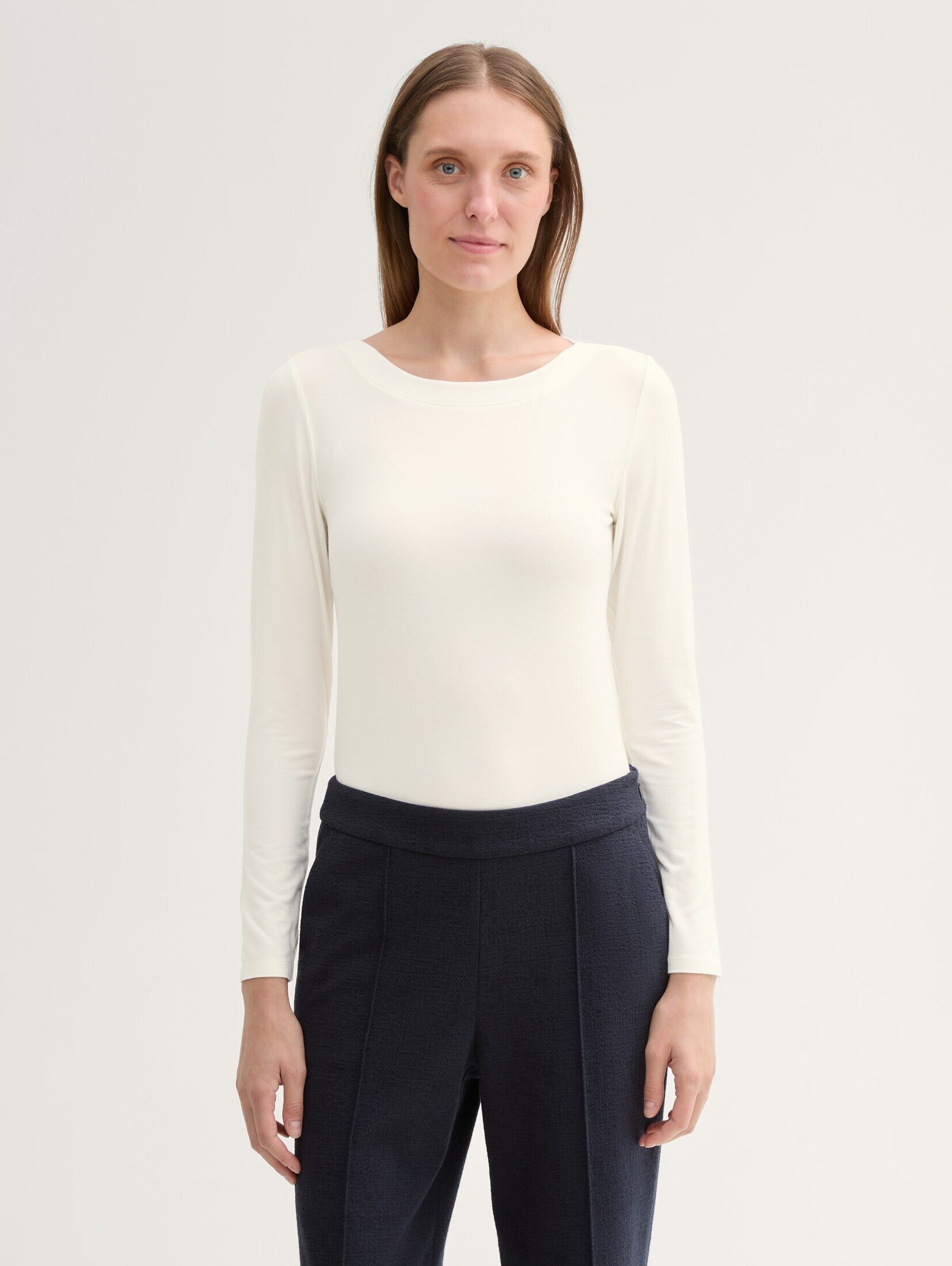 Langarmshirt Langarmshirt mit U-Boot Ausschnitt