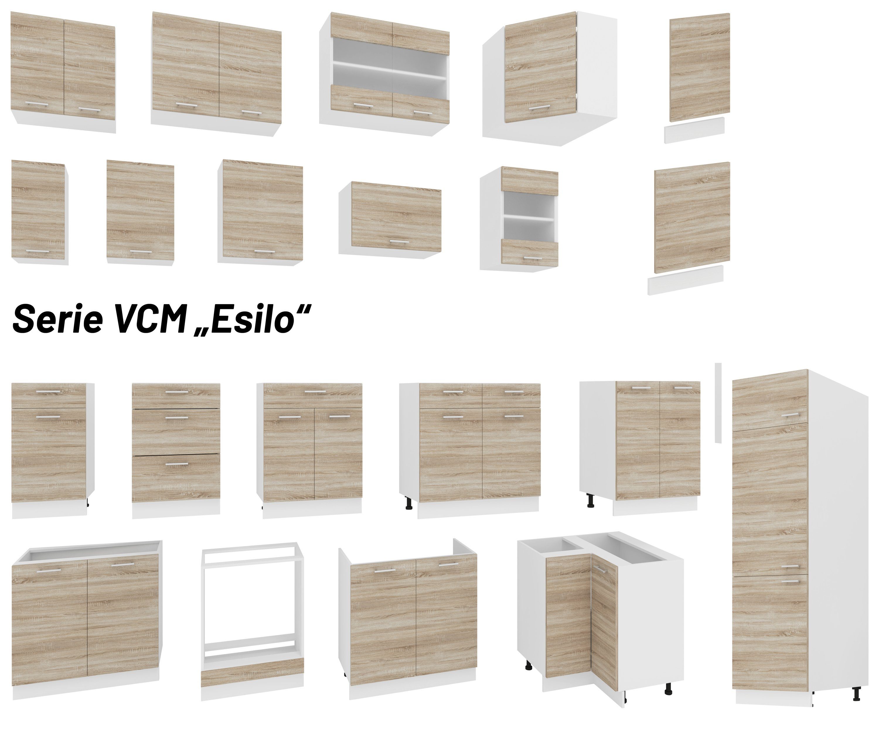 Unterschrank VCM B Weiß 80 Schublade Unterschrank Esilo / Sonoma-Eiche Küchenschrank cm