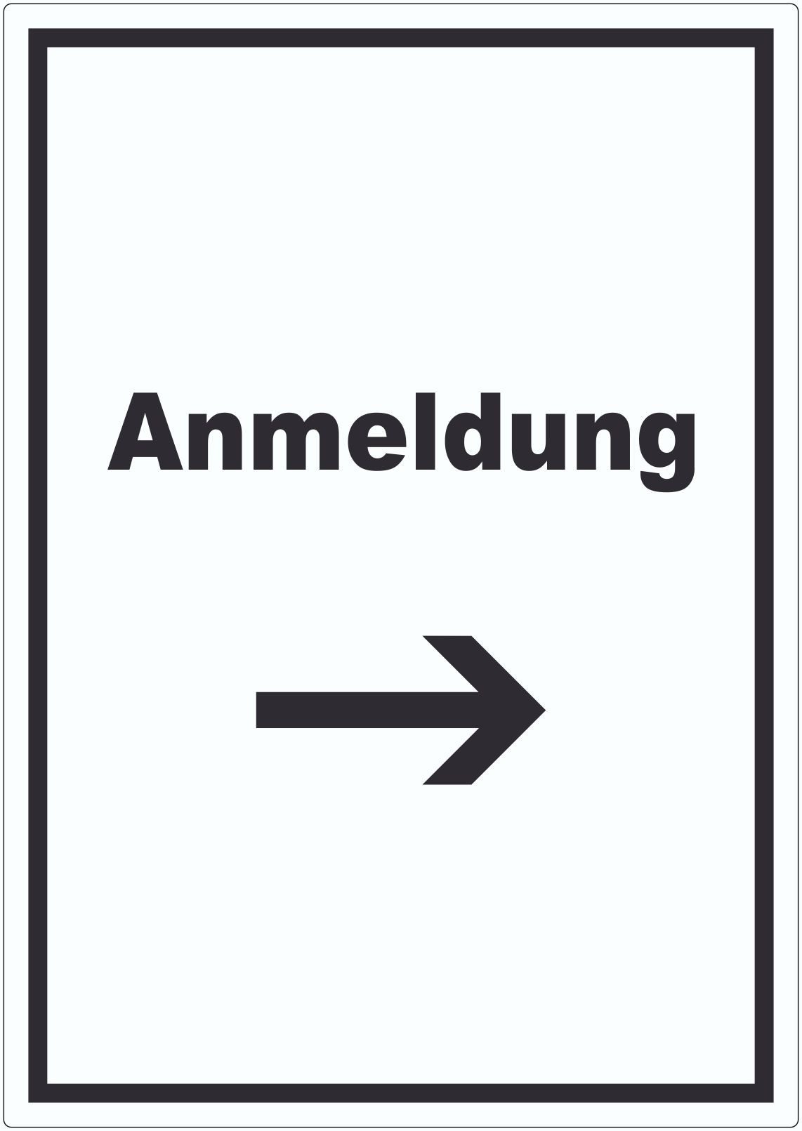 HB-Druck Aufkleber Anmeldung Aufkleber mit Text und Richtungspfeil rechts Aufnahme, wetterfest, UV-beständig, kratzfest