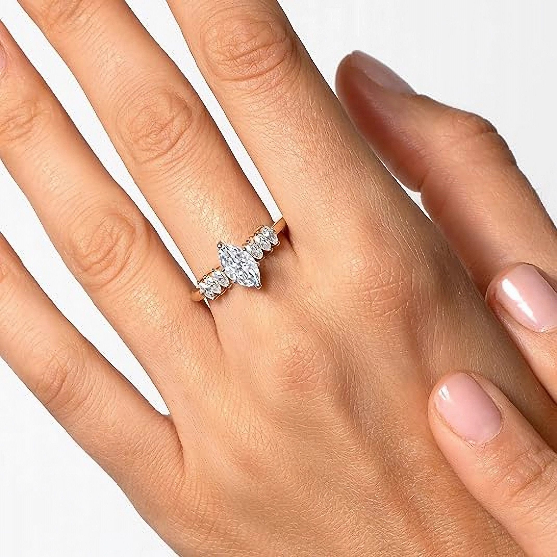 Jumpeak Verlobungsring 585 Gelbgold, 2 ct Diamantring mit Pferdeaugenschliff für Damen, D vs1. Mit IGI-Zertifikat, Geschenk zum Jahrestag.