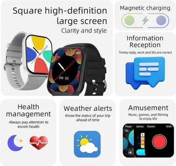 findtime Smartwatch (2,01 Zoll, Android, iOS), mit telefonfunktion Schlafanalyse Herzfrequenz Blutdruck Wasserdicht