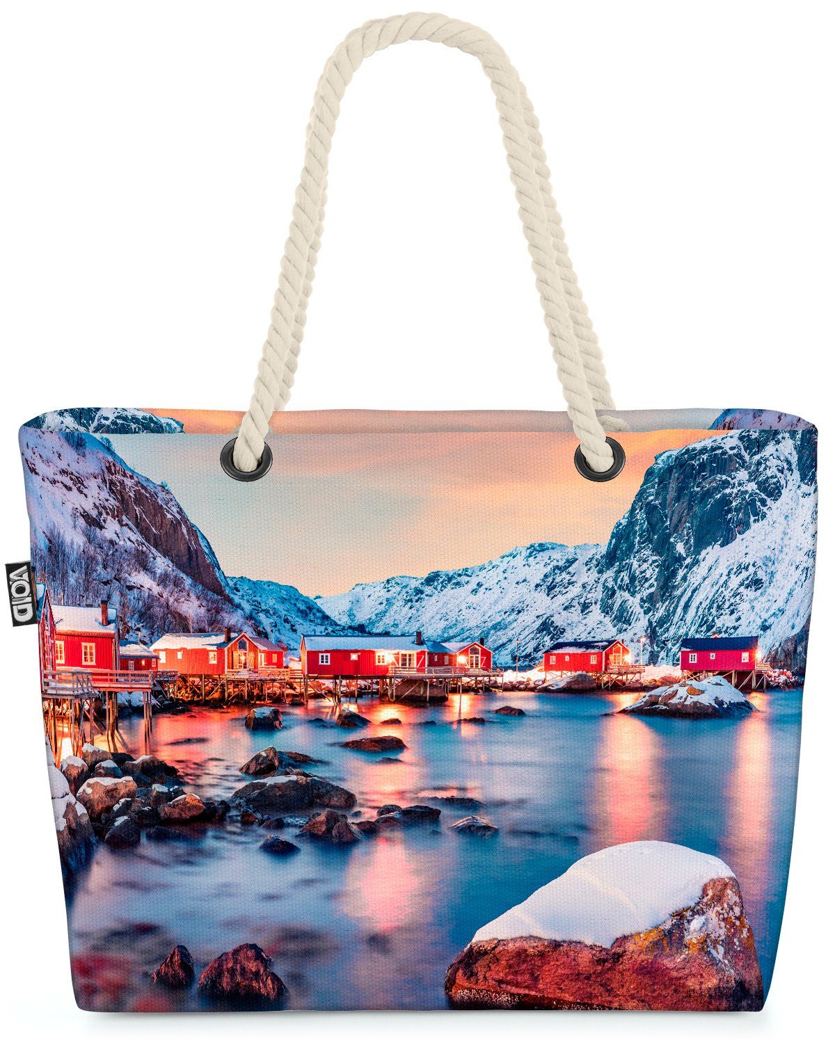 VOID Strandtasche (1-tlg), Norwegen Fjord Winter Winterlandschaft Urlaub Norwegen Fjord Meer Häu