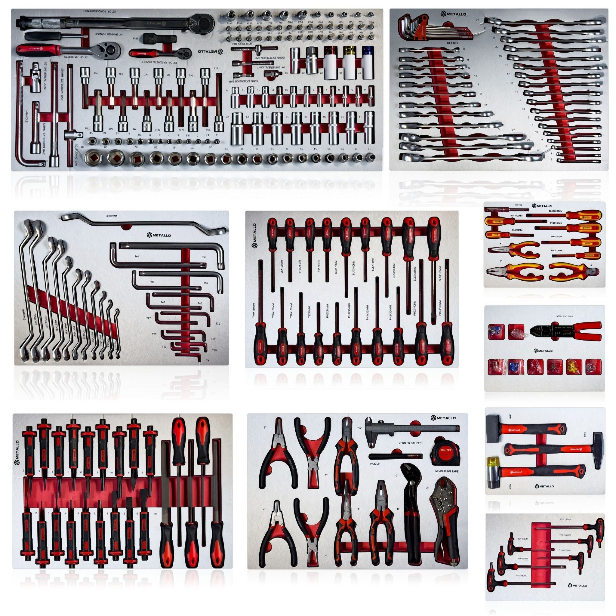 Toolcar Werkzeugwagen Werkstattwagen XXL, befüllt bestückt gefüllt mit Werkzeug, Holzplatte, abschließbar, kugelgelagerte Rollen, Chrom-Vanadium-Stahl, stabil, max. Traglast:35 kg, 457-tlg. Werkzeugset, (Umfangreich bestückt: Steck/Ratschen, Torx, Schraubendreher, Zangen, 457-tlg., Profi-Setup: Ratschen 1/4–1/2", lange Nüsse,T-Griffe, Schraubendreher), Extra-Stauraum seitlich, obere Schublade, ergonomischer Griff