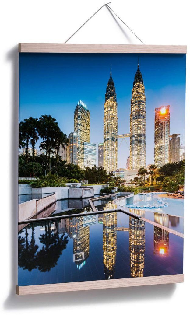 St), (1 Poster, Wandbild, Bild, Poster Gebäude Wall-Art Towers Petronas Wandposter Nacht,