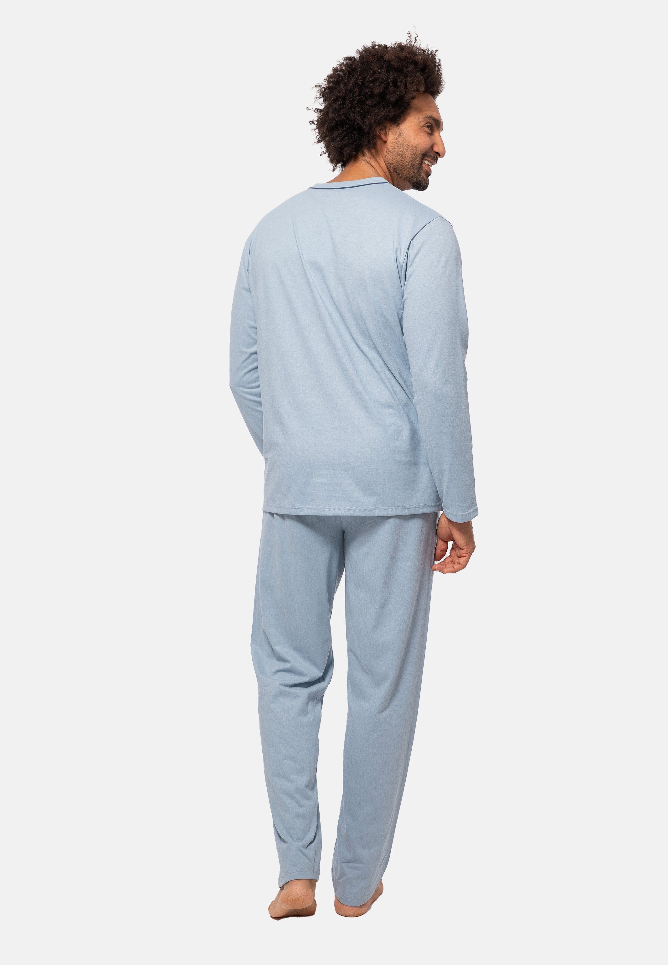 Baumwolle tlg) der Haut (Set, Angenehm Ashley Lockere Cotton Pyjama auf - Pure Organic Blue - 2 Ammann Schnittform, Schlafanzug