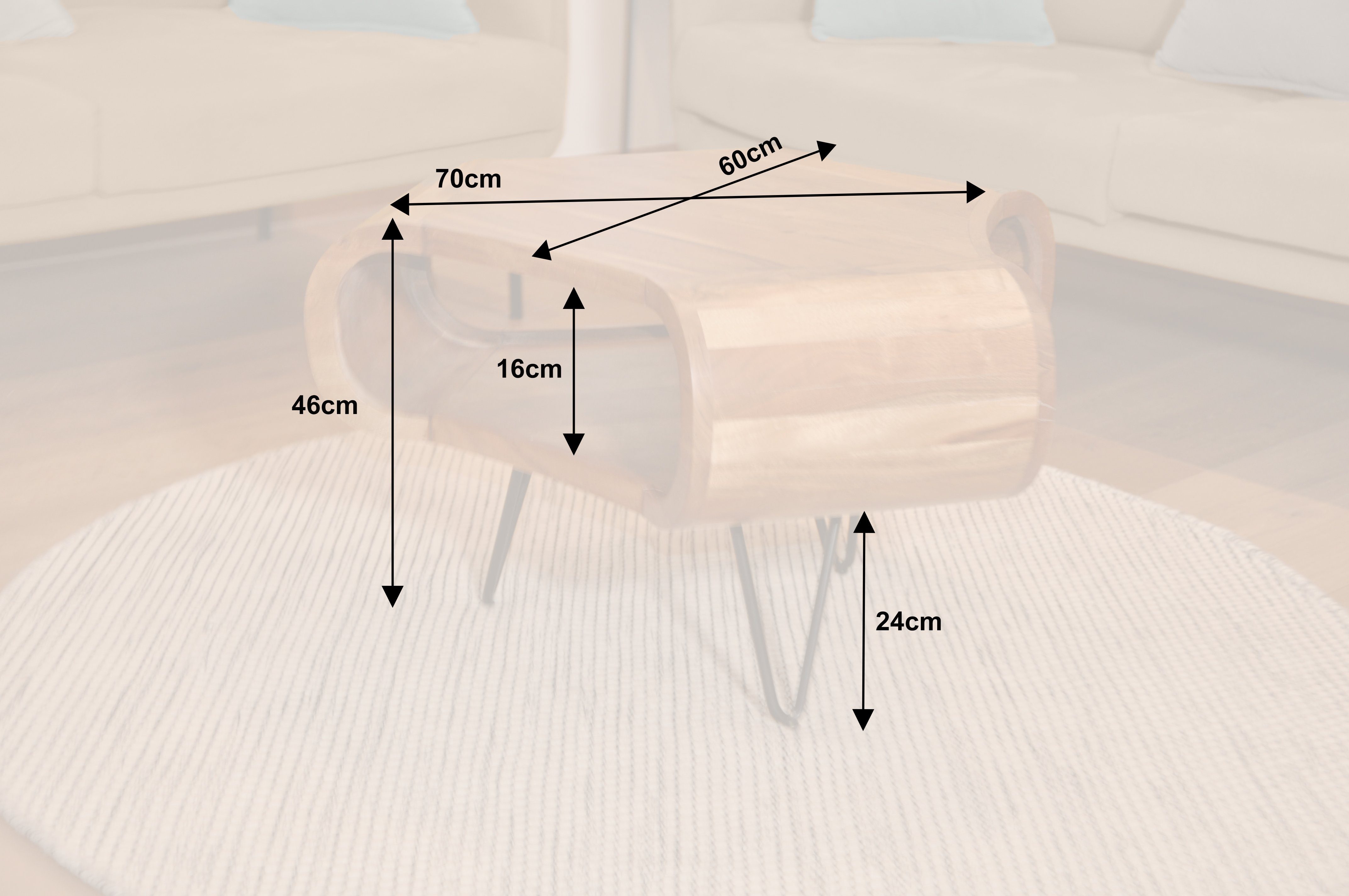 Sitheim-Europe Couchtisch AUSTIN Retro Couchtisch 60 cm Akazienholz Haarnadelbeine Sitheim®