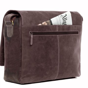 SID & VAIN Messenger Bag Leder Umhängetasche Unisex SPENCER, Laptoptasche 15 Zoll Echtleder, Businesstasche Damen Herren braun