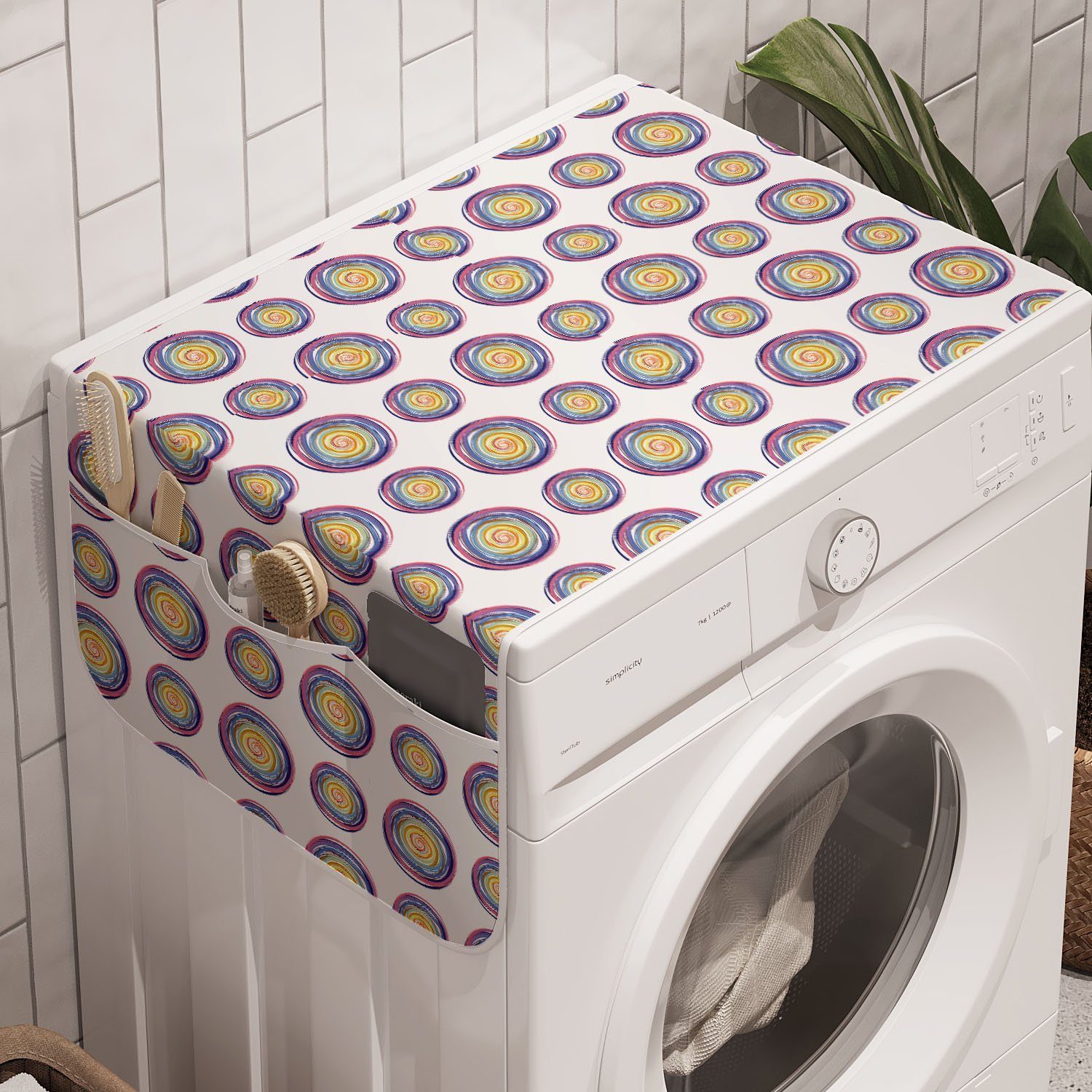 Geometrisch Badorganizer Anti-Rutsch-Stoffabdeckung Whirlpool für Waschmaschine Trockner, in und Kreise Abakuhaus Kunst