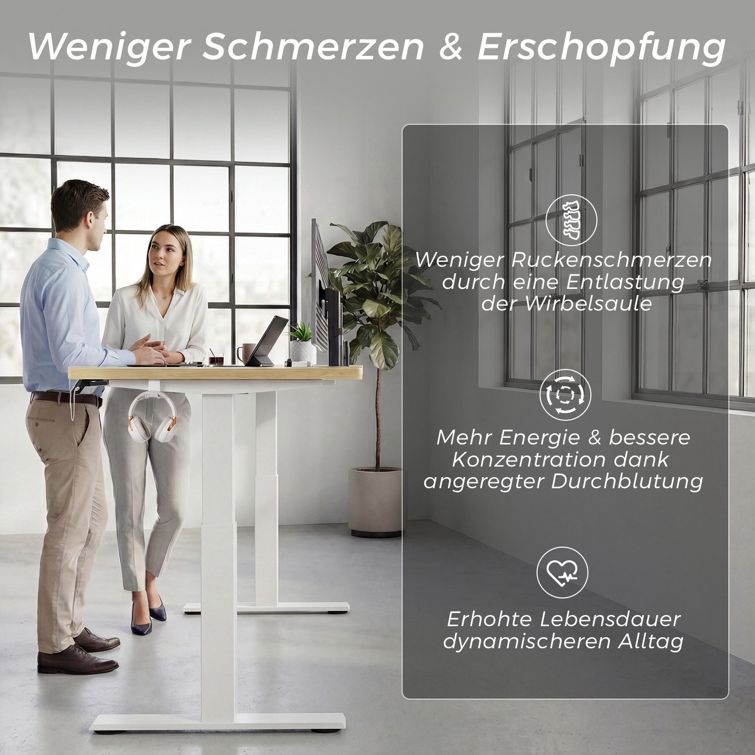 HOMALL Schreibtisch Höhenverstellbarer Elektrisch mit 25mm starker einteiliger Tischplatte (25 mm dicke, nahtlose, monolithische Tischplatten Keine gespleilten Platten Vielseitig und hochwertig Erinnerung bei langerem Stehen)
