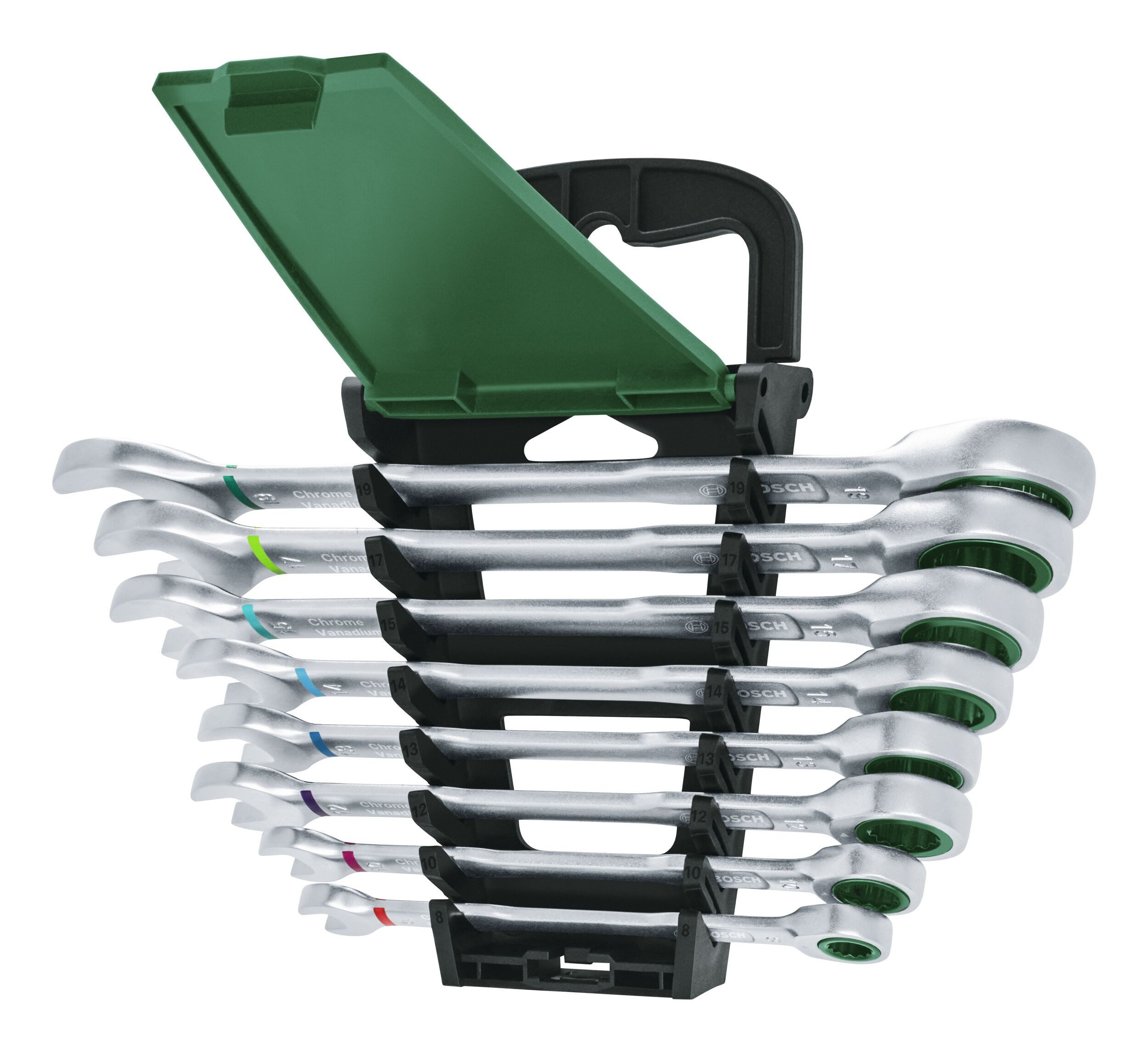 BOSCH Ratschenringschlüssel (8 Teile), Handwerkzeug Schraubenschlüssel mit Ratsche-Set, 8-teilig