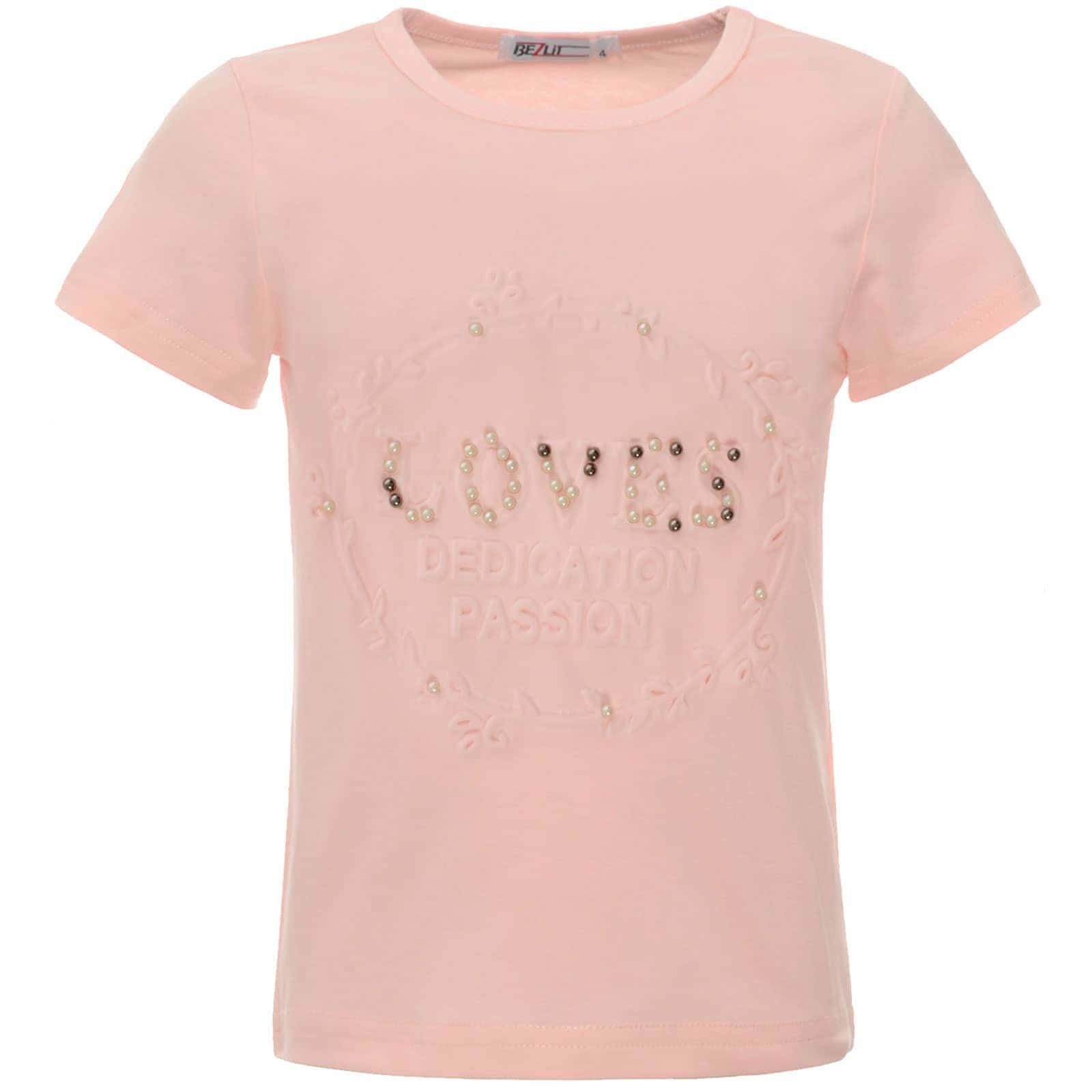Rosa T-Shirt (1-tlg) Mädchen BEZLIT Kunstperlen T-Shirt mit Kunst-Perlen