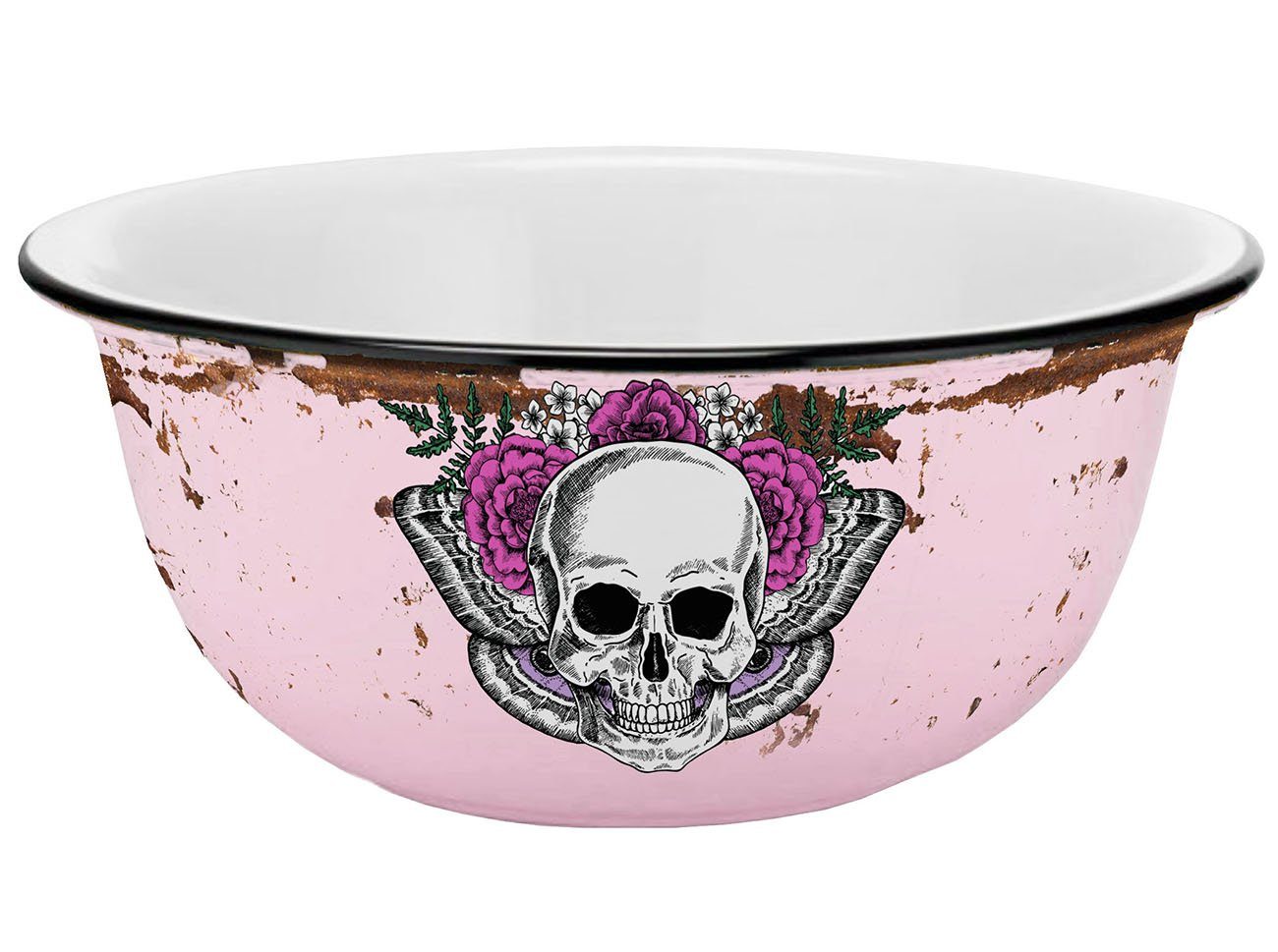 Geda Labels GmbH Müslischale Lady Skull Emaille-Optik, Keramik, (1-tlg), Rosa, 600 ml, spülmaschinengeeignet