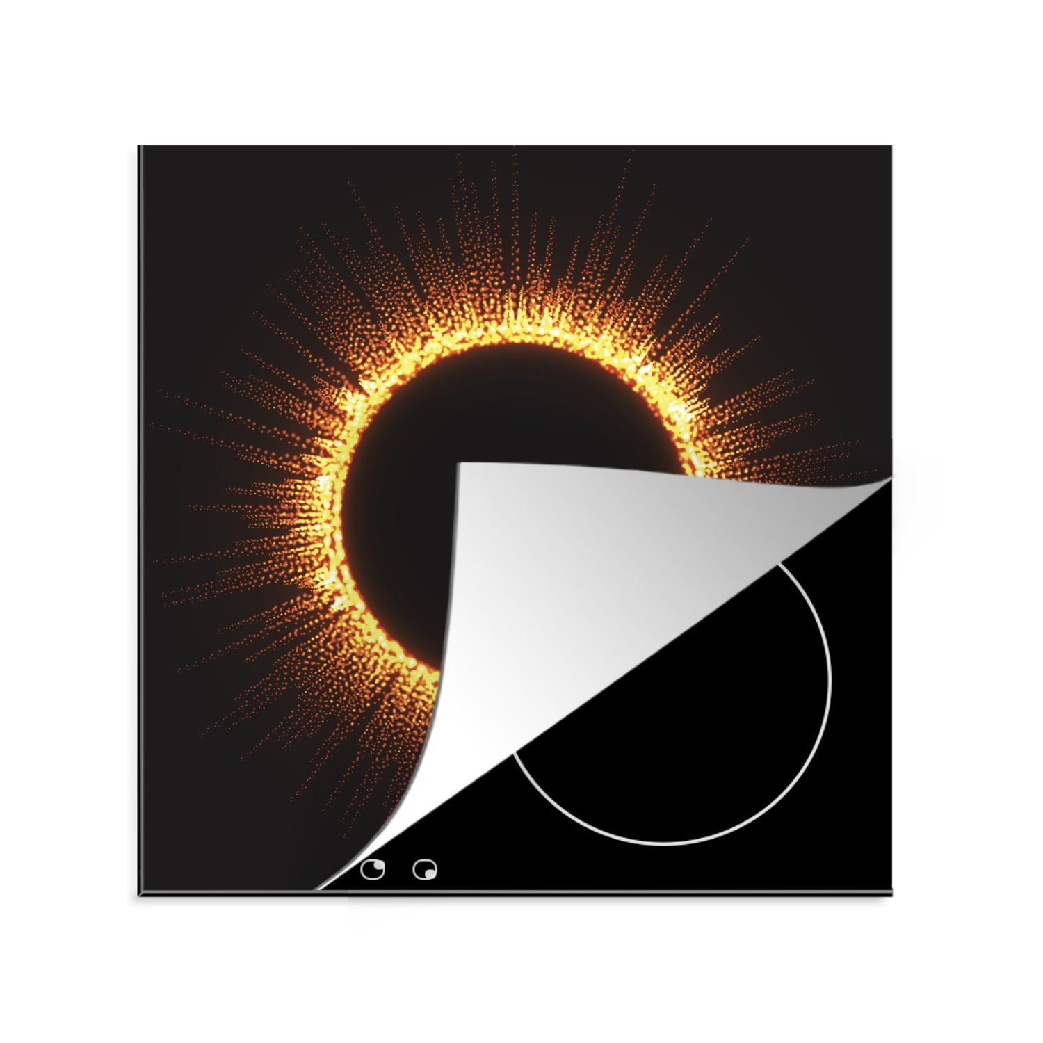 MuchoWow Herdblende-/Abdeckplatte Eine Illustration einer Sonnenfinsternis mit feurigen Strahlen, Vinyl, (1 tlg), 78x78 cm, Ceranfeldabdeckung, Arbeitsplatte für küche