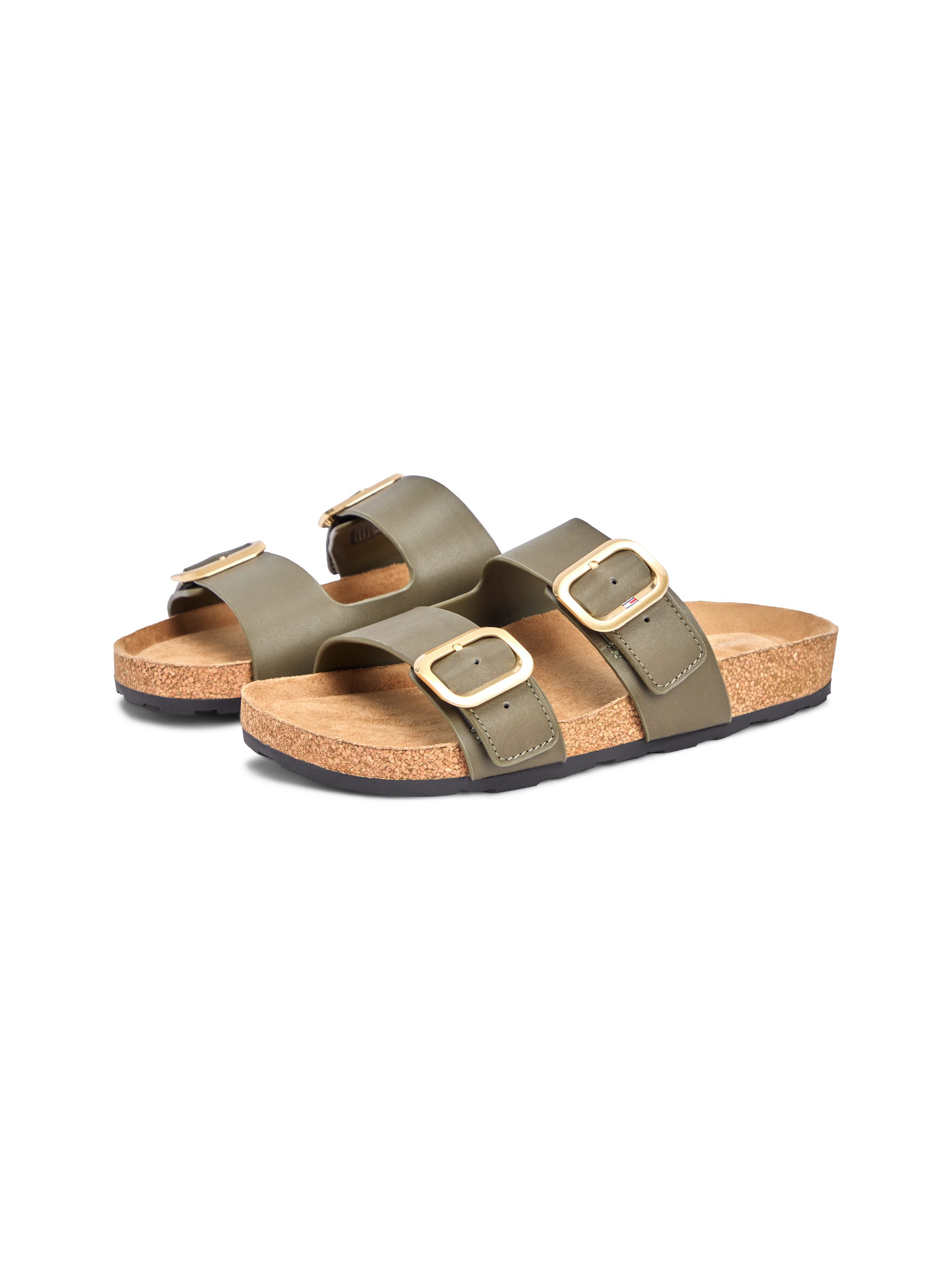 Tommy Hilfiger TH CLASSIC CORK SANDAL LEATHER Pantolette Sommerschuh, Schlupfschuh, Flat mit Logoemblem