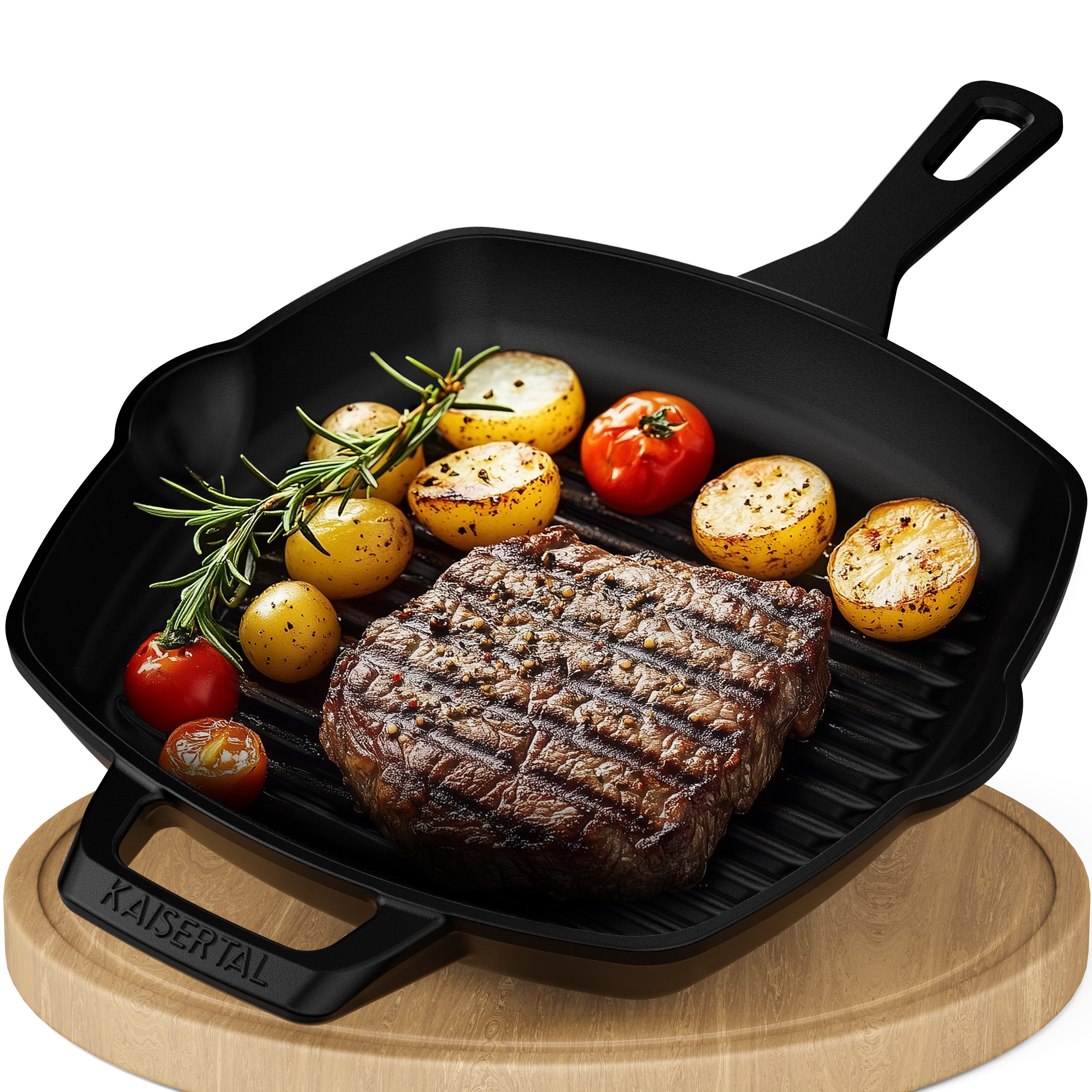 Kaisertal Grillpfanne KAISERTAL Gusseisen Grillpfanne - 27cm Bratfläche - Induktionsgeeignet, Gusseisen, Grillpfanne Induktion Gusseisenpfanne inkl. Rezeptbuch