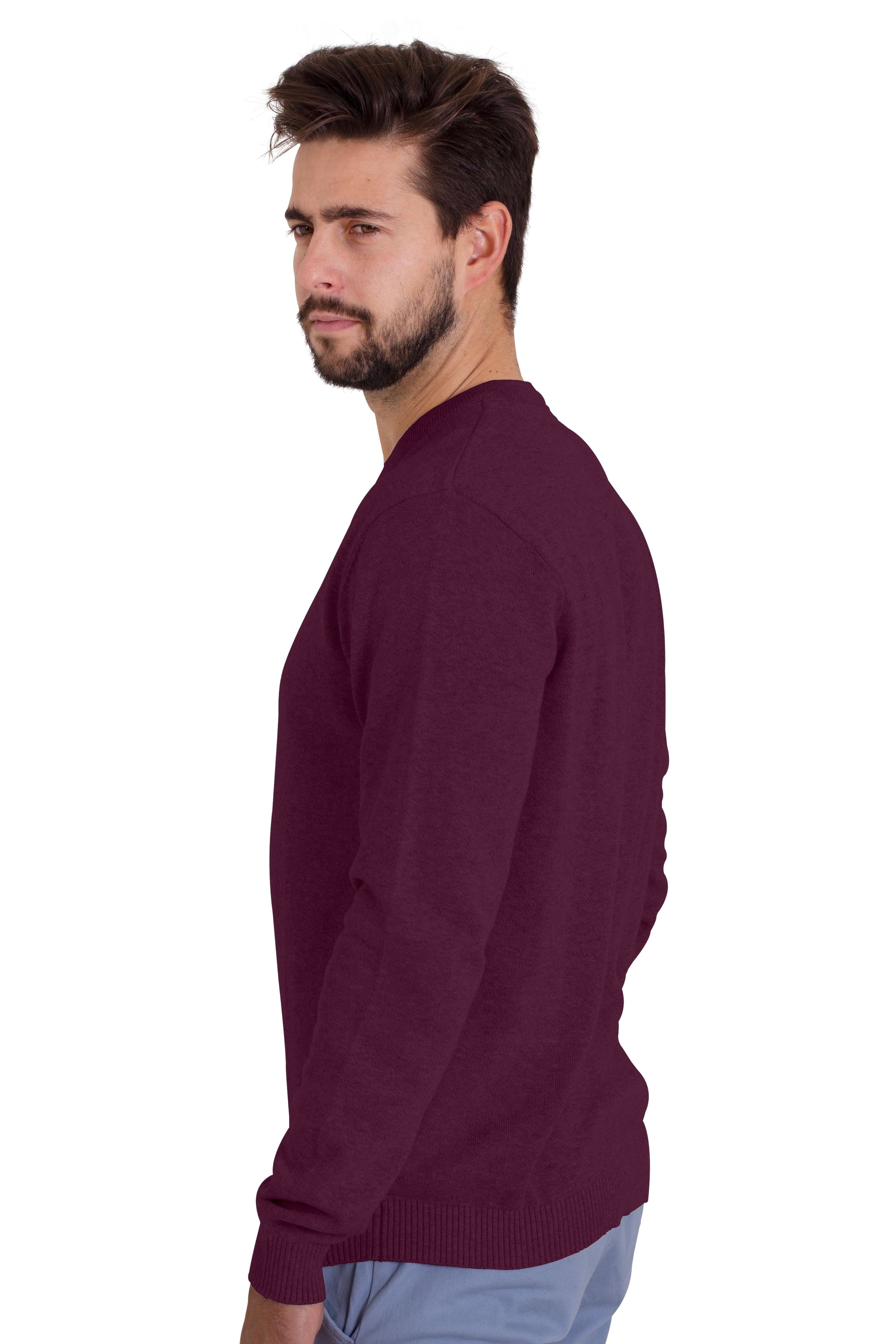 Jumper Burgundy Herren Sweater Langarm Rundhalspullover Baumwolle Rundhalspullover BlauerHafen Pullover