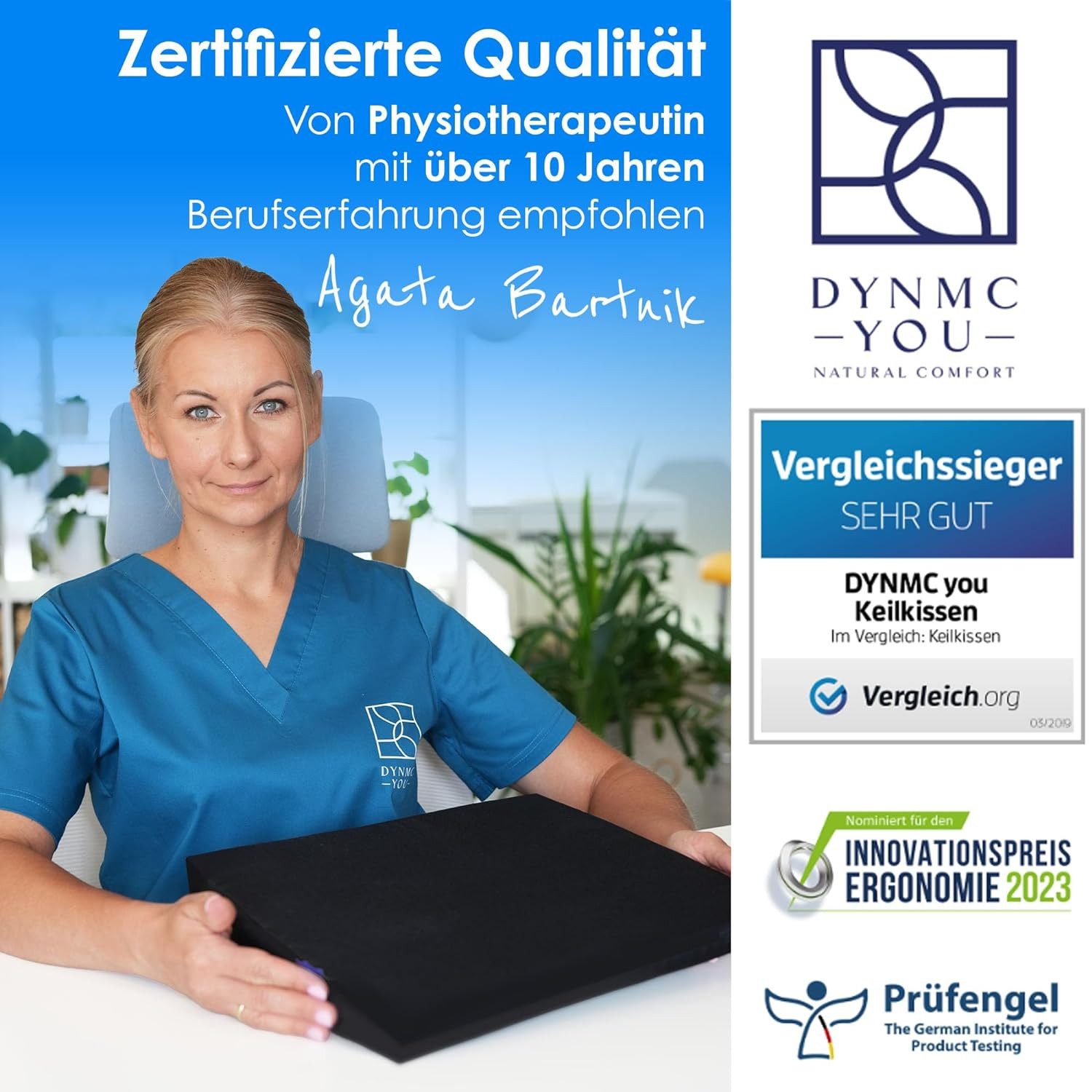 DYNMC you Keilkissen Stuhl - Test SEHR GUT - Sitzkissen Stuhl, Mit Physiotherapeuten Entwickelt - Ergonomisches Sitzkissen, Sitzerhöhung Erwachsene Entlastet Rücken, Erhöht Sitzkomfort