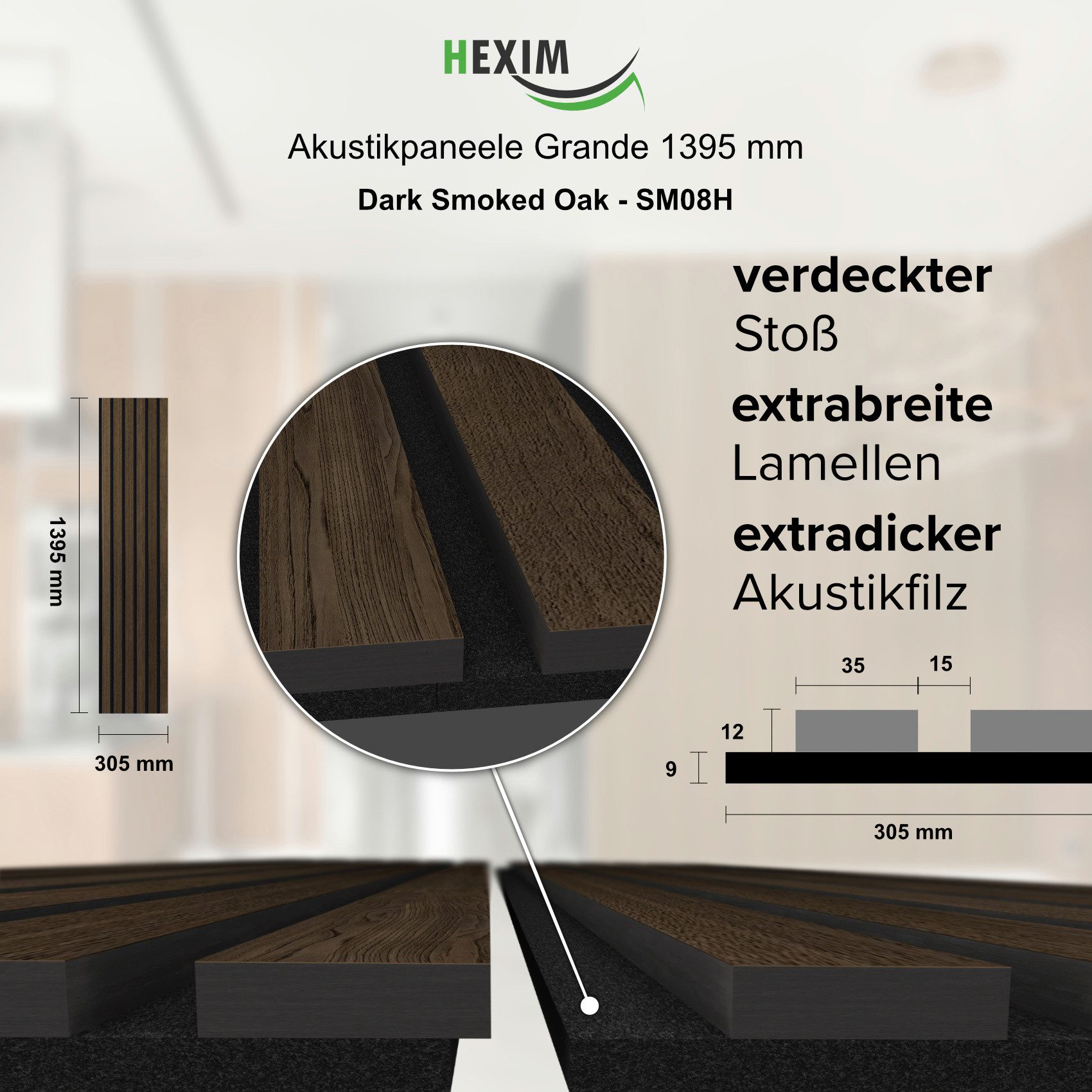 Hexim Wandpaneel, (Akustikpaneele Holz 140x30cm Grande günstig online kaufen