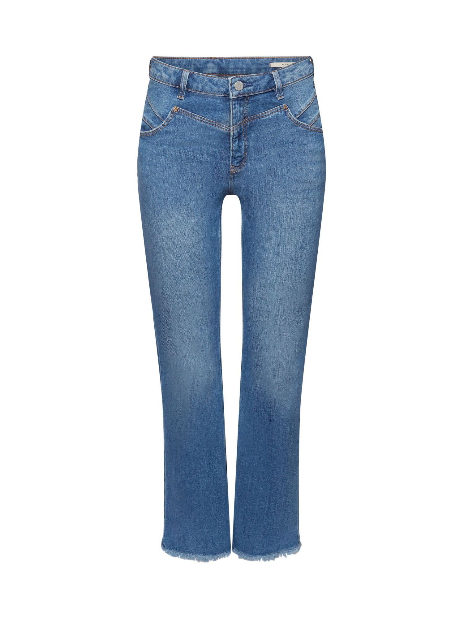 Esprit 7/8-Jeans Ausgestellte Baumwolljeans mit mittlerer Bundhöhe BLUE MEDIUM WASHED