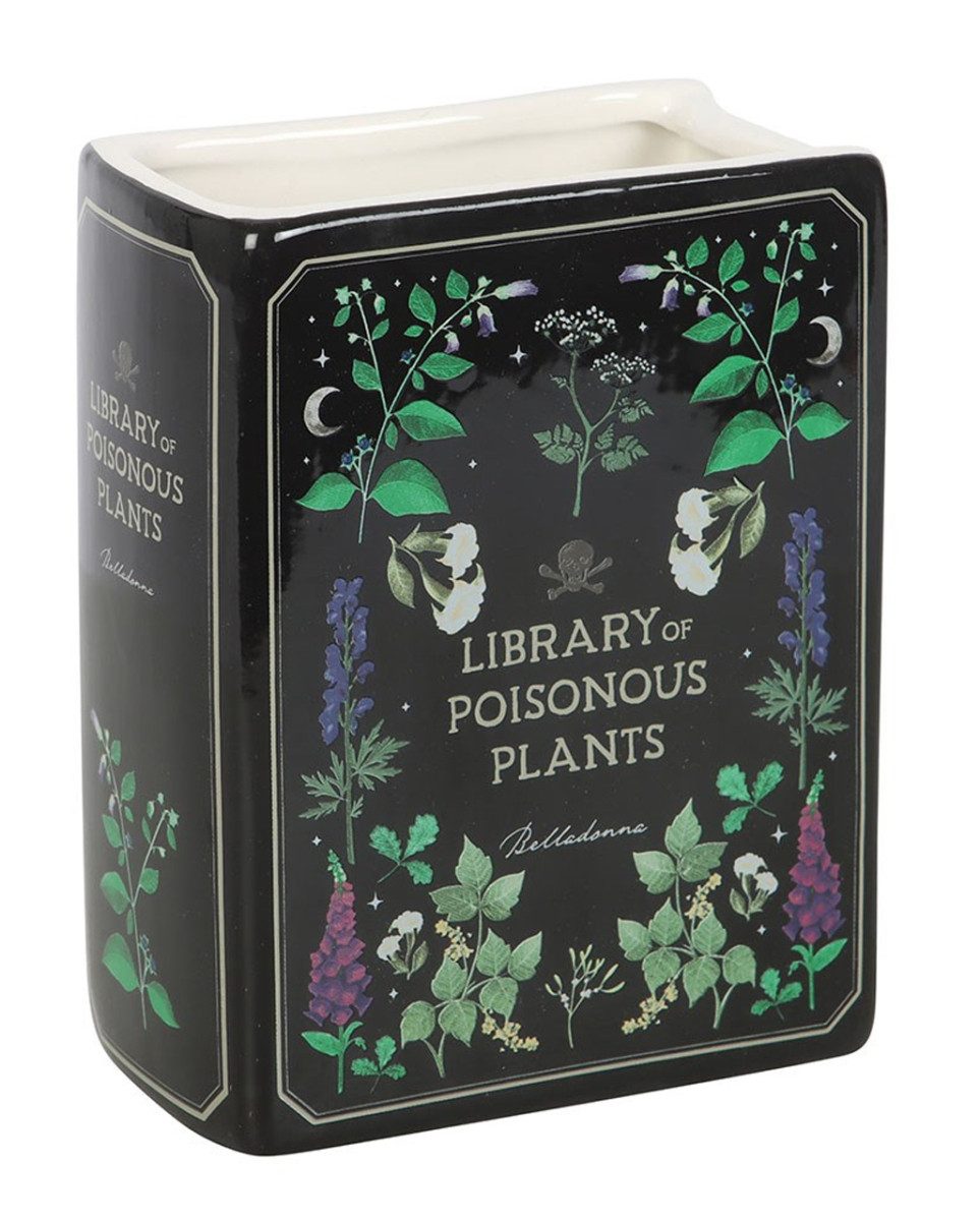 Horror-Shop Dekofigur Schwarze Giftpflanzen-Vase in Buchform als Tischde
