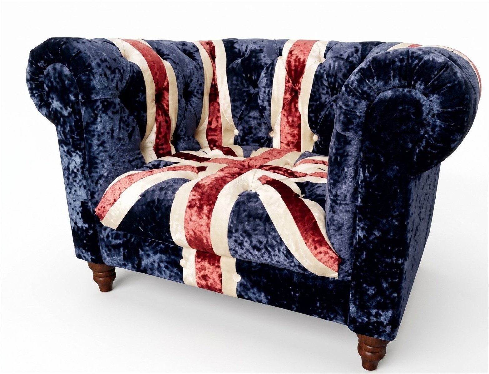 Xlmoebel Chesterfield-Sessel Chesterfield Sessel Union Jack Samt British Style Vintage Dunkelblau (Sessel, 1-St., 1-tlg), Britische Flagge Design