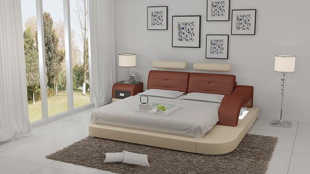 Xlmoebel Polsterbett Design-Bett mit Lederpolsterung und integriertem Regal, USB-Anschlüsse (Bett "LB8802), Hergestellt in Europa