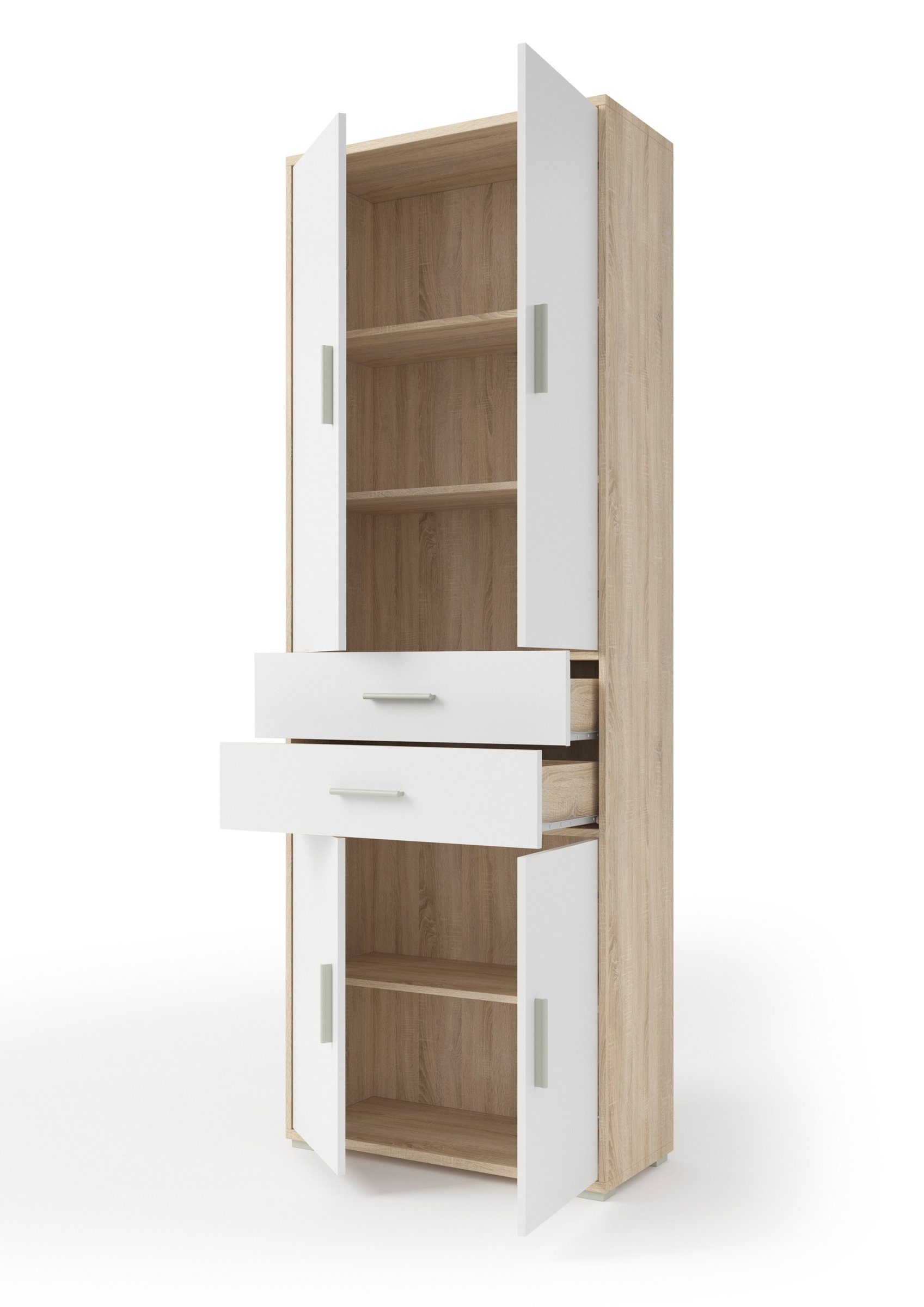 Clermont und mit Aktenschrank (BxHxT: weiß in 4 79,1x221,2x35 Absatz Schubladen Sonoma/Eiche mit cm) PREISBRECHER 2 Türen