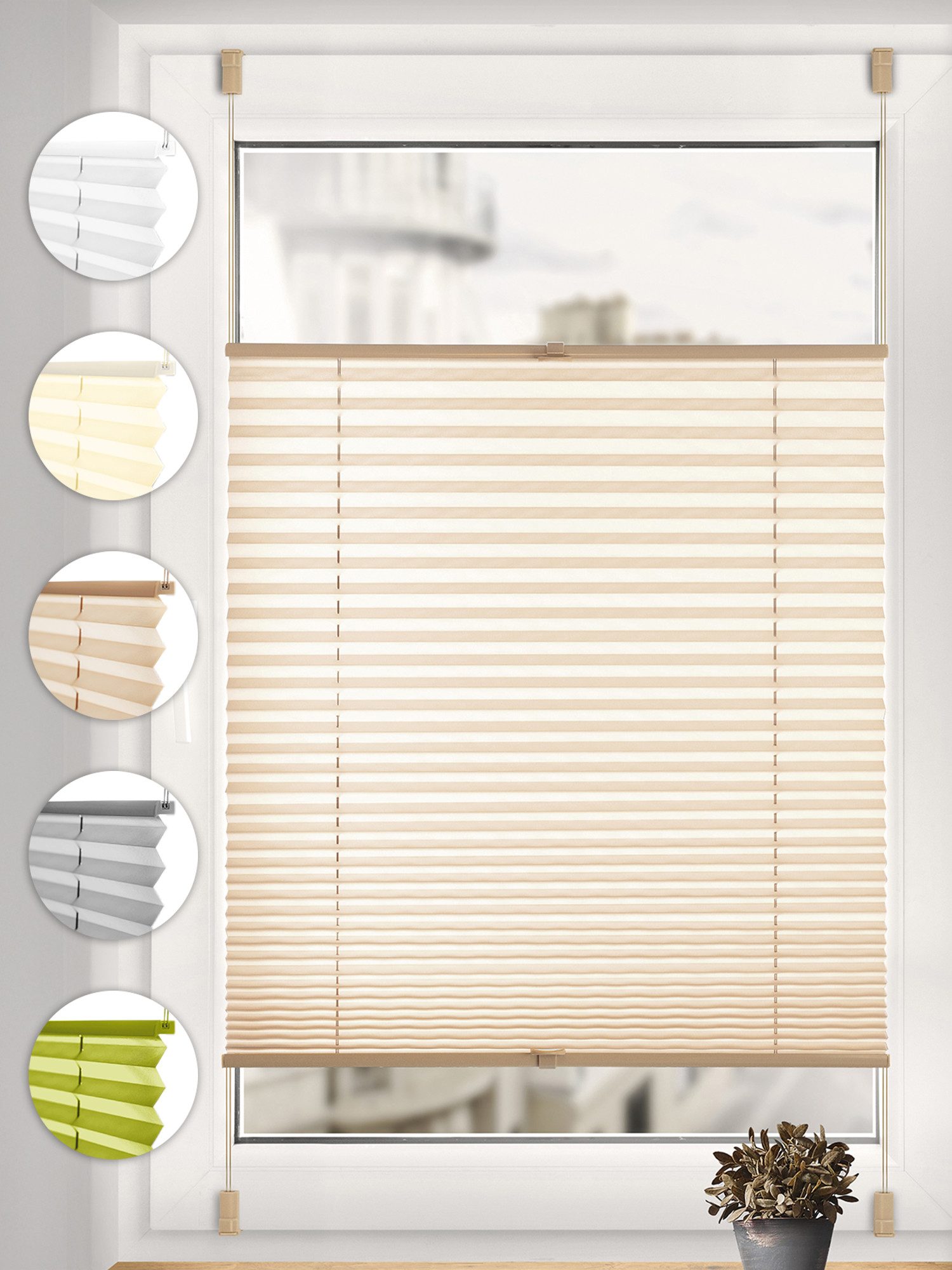 Sonello Plissee ohne Bohren Rollo Klemmfix für Fenster & Tür Lichtschutz, blickdicht, ohne Bohren, verspannt, Klemmfix, 30cm x 100cm Beige Faltrollo, Easyfix, Sonnenschutzrollo, Jalousie