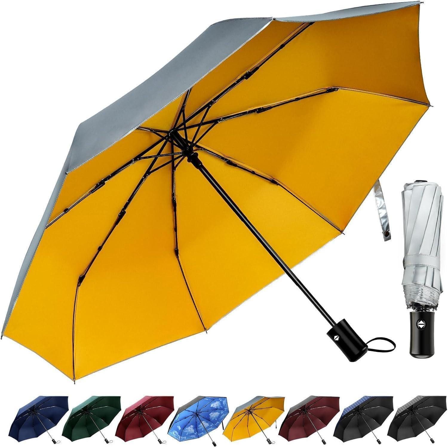 LuxusKollektion Taschenregenschirm Regenschirm Sturmfest Taschenschirm Automatik Herren silbrig gelb