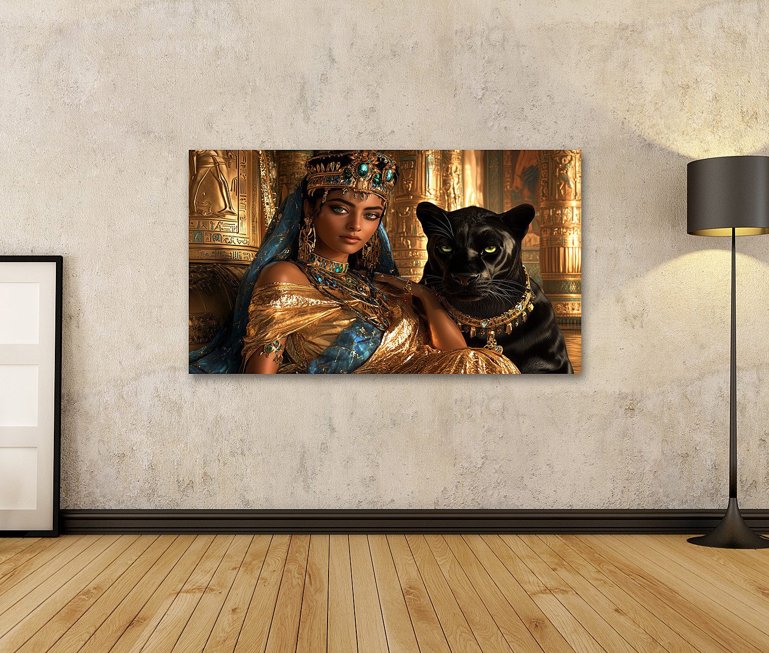 islandburner Leinwandbild, Ägyptische Königin mit schwarzem Panther günstig online kaufen