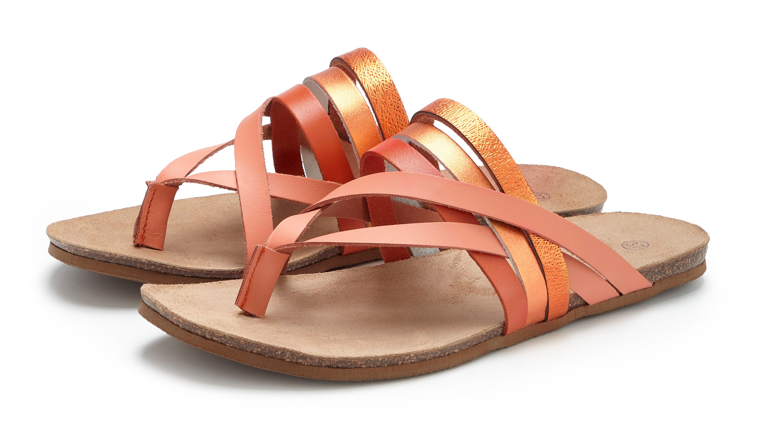 LASCANA Sommerschuh, offener Schuh, Pantolette, Sandale, Zehentrenner aus Leder mit Korkfußbett