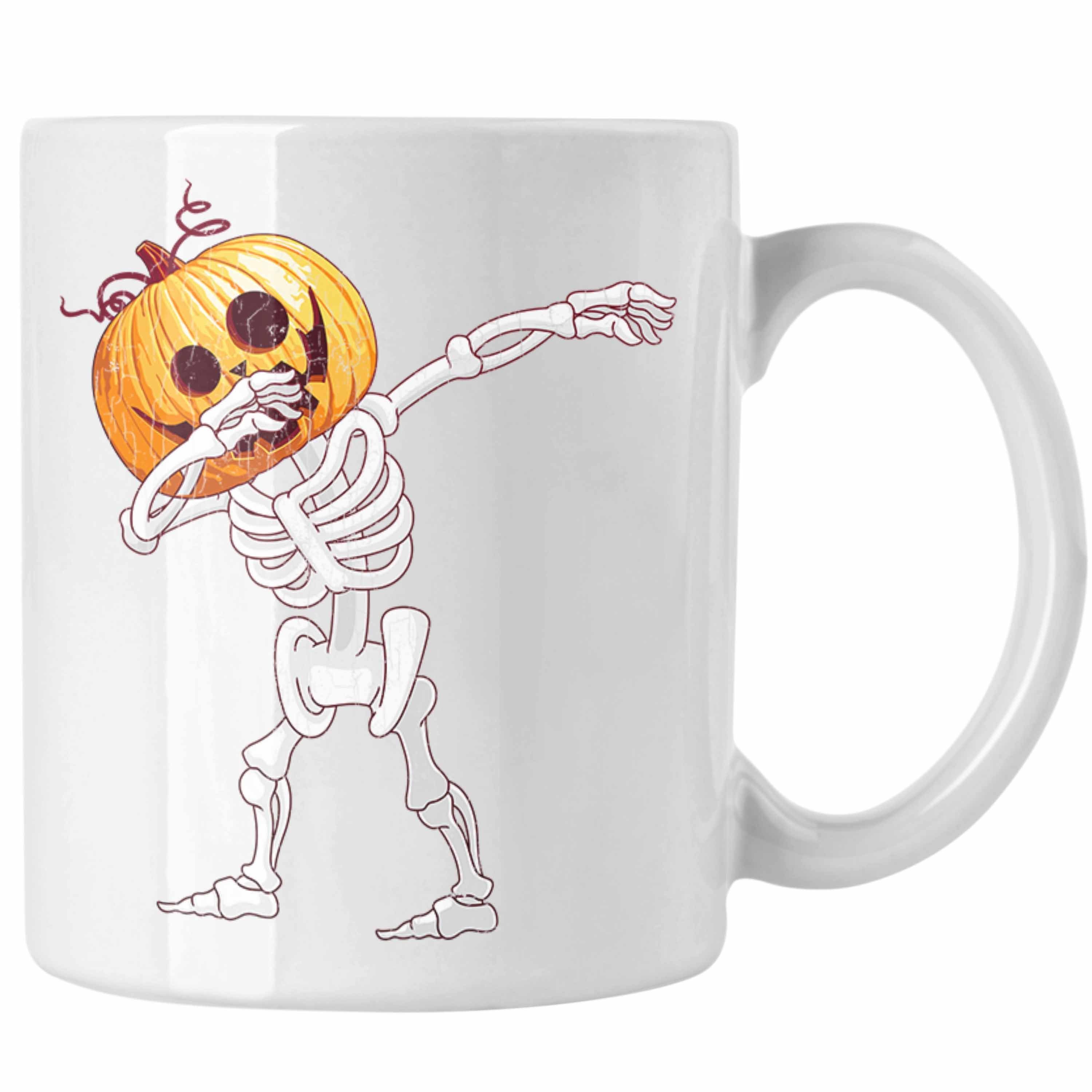 Trendation Tasse Halloween Tasse Kürbis Dekoration Becher Dabbing Skelet Weiss