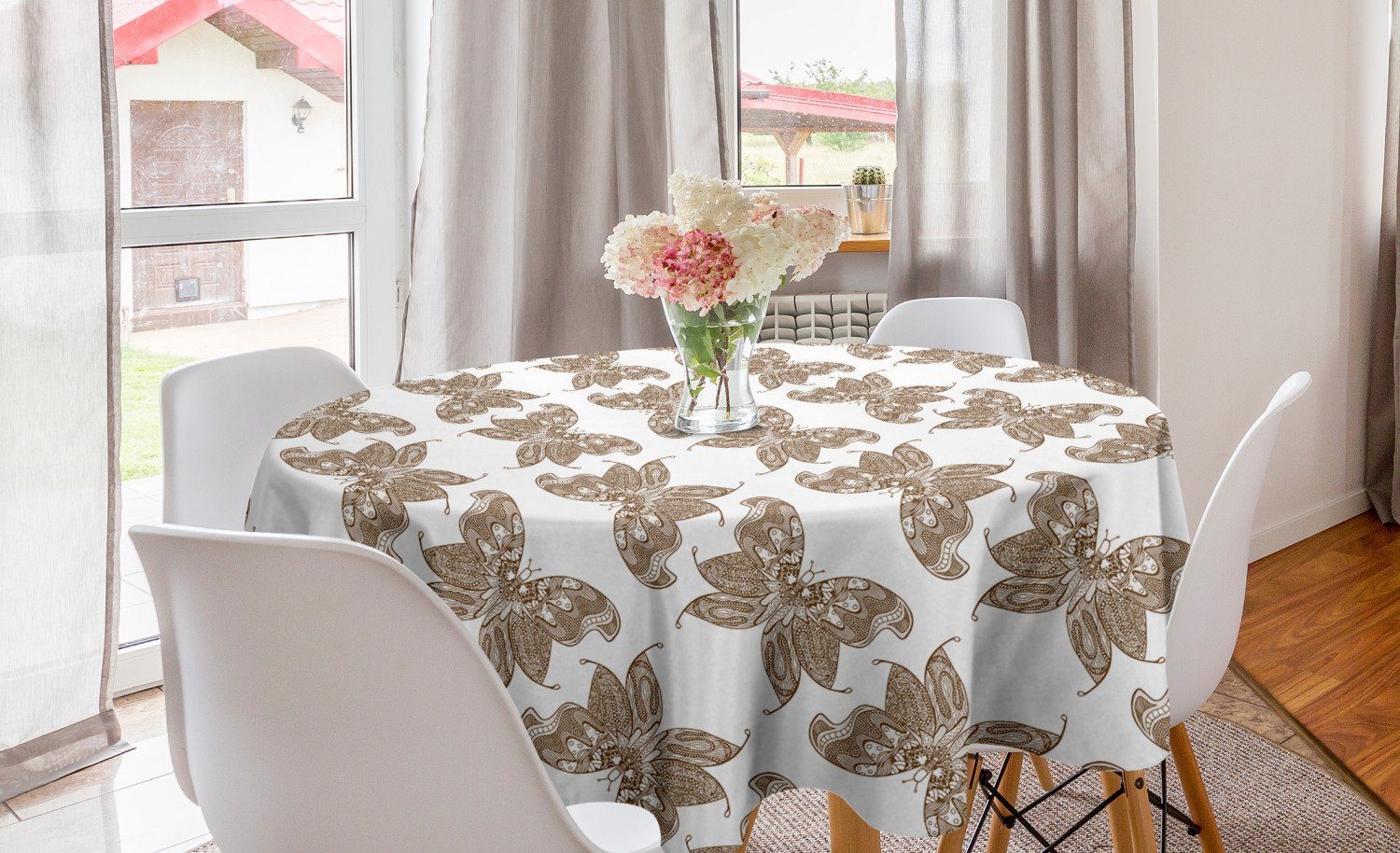 Abakuhaus Tischdecke Kreis Tischdecke Abdeckung für Esszimmer Küche Dekoration, Brown Paisley zarte Schmetterlinge