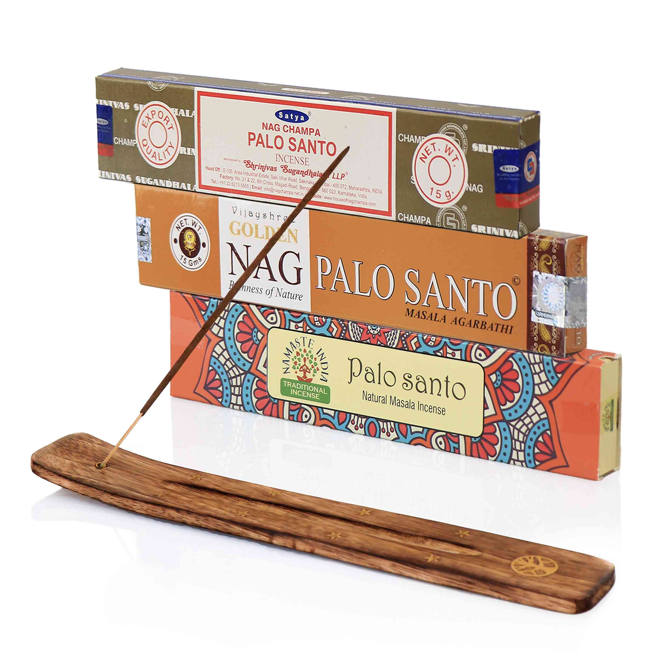 NKlaus Räucherstäbchen Räucherstäbchen Set Palo Santo – 3 Sorten indisches Räucherwerk + Halt