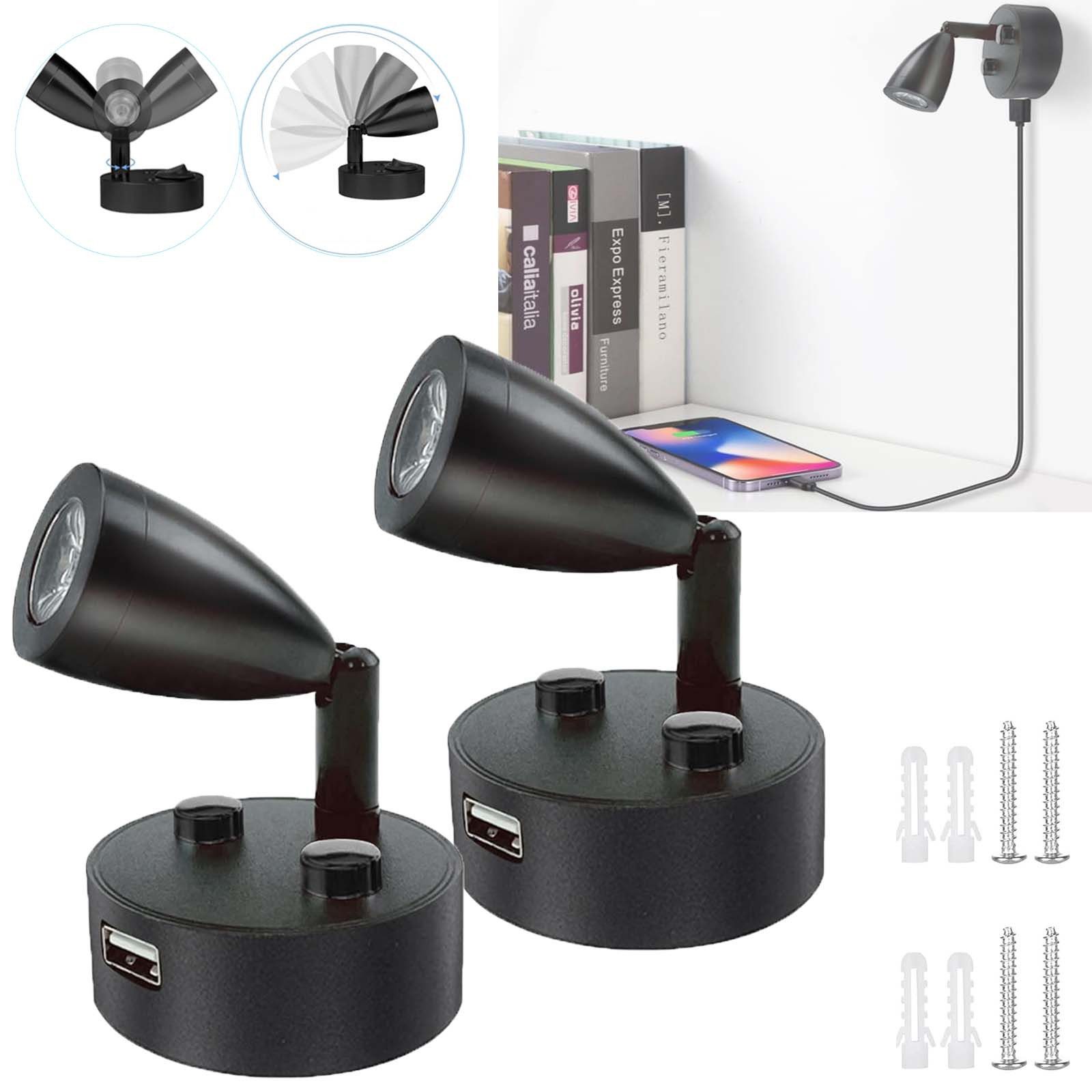 MUPOO Wandleuchte Wandleuchte 360° Wohnmobilbeleuchtung USB LED Spotlight, 3 Lichtfarben (USB & dimmbar), mit Schalter, für Nachttischlampe Motorhome Bootsbeleuchtung