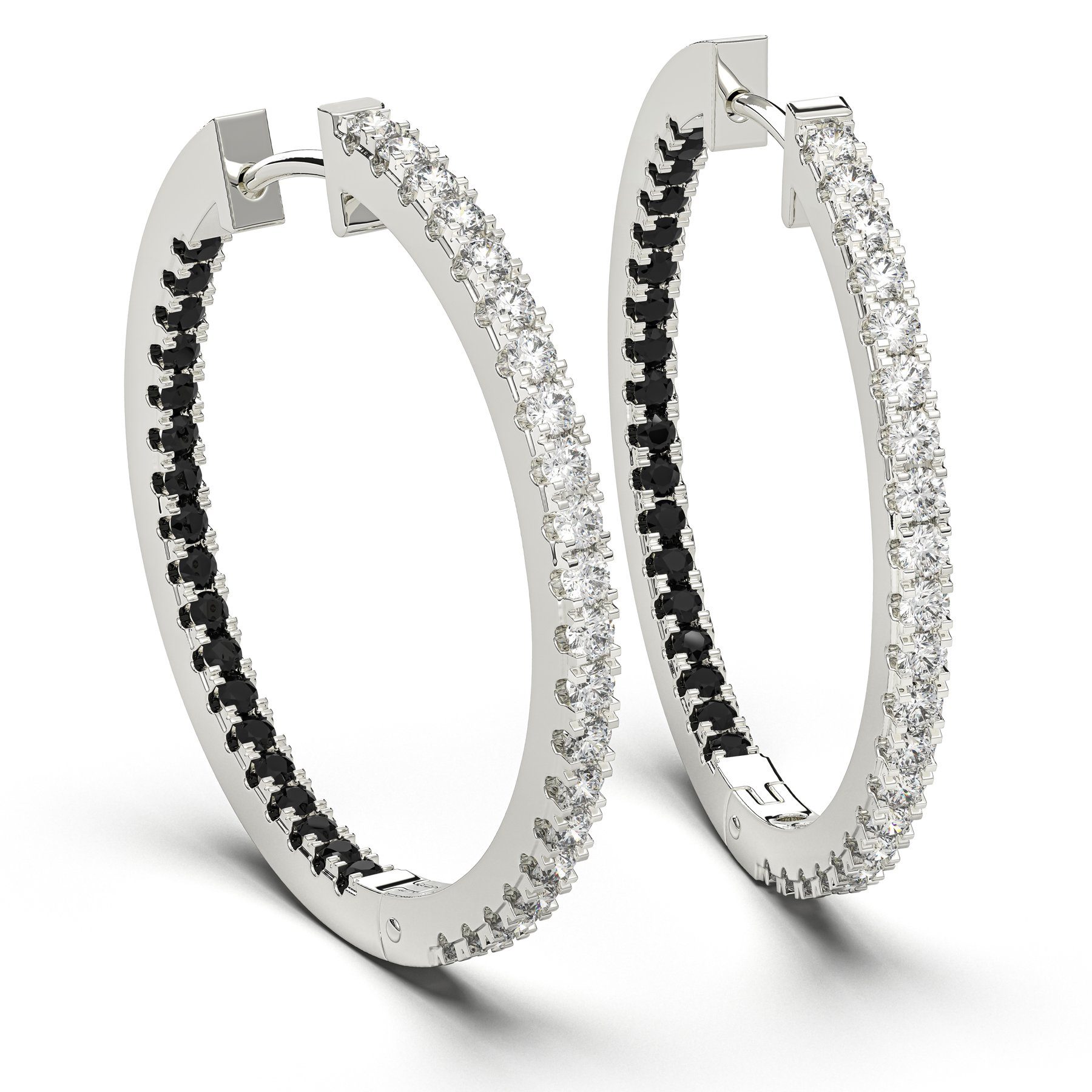 Schöner-SD Paar Серьги-кольца Große Серьги-кольца Серьги 36mm schwarz weiß Kristalle 925 Silber Rhodium, mit Zirkonia (synth)