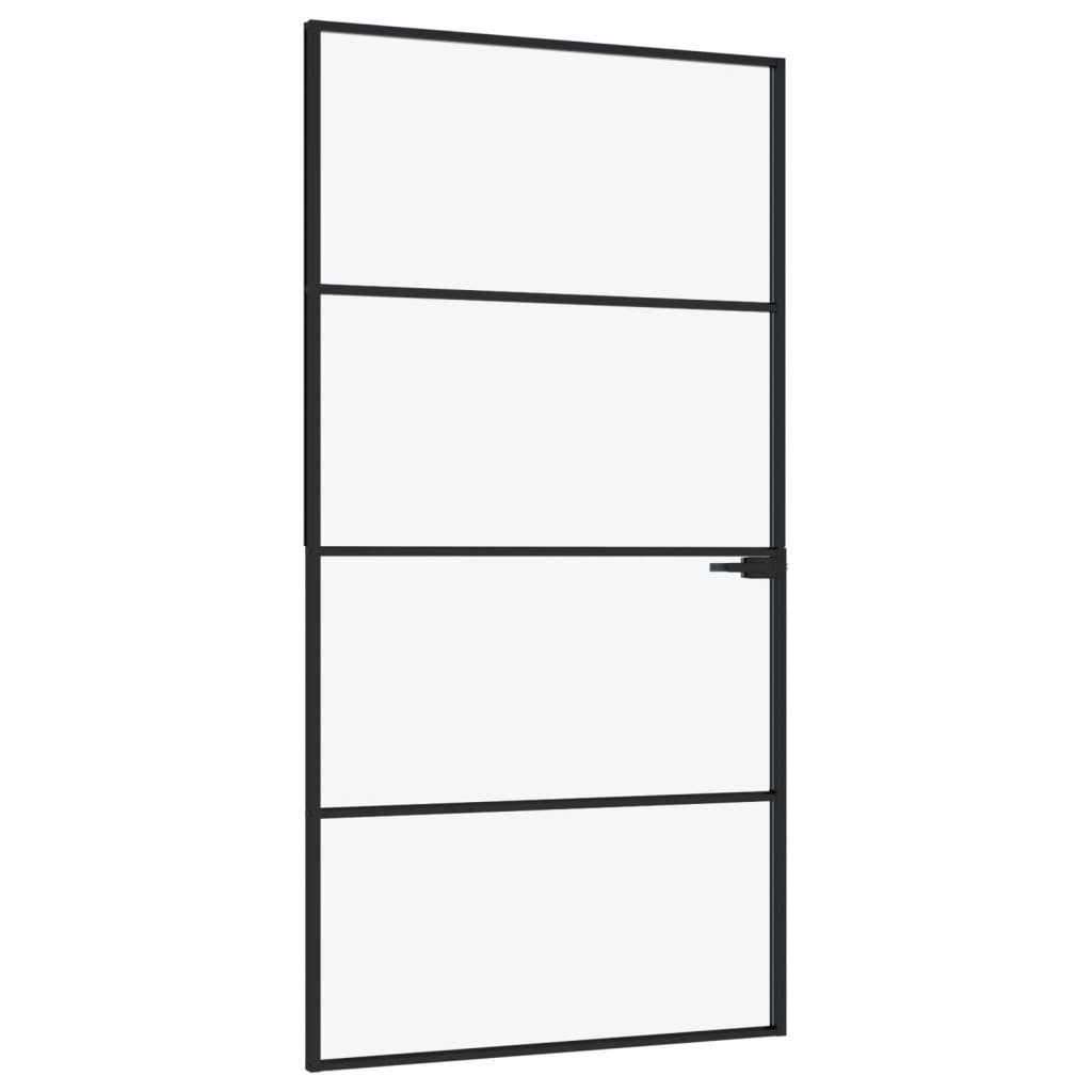 vidaXL Zimmertür Innentür Schwarz 102x201,5 cm Hartglas Aluminium Schlank Zimmertür Gl