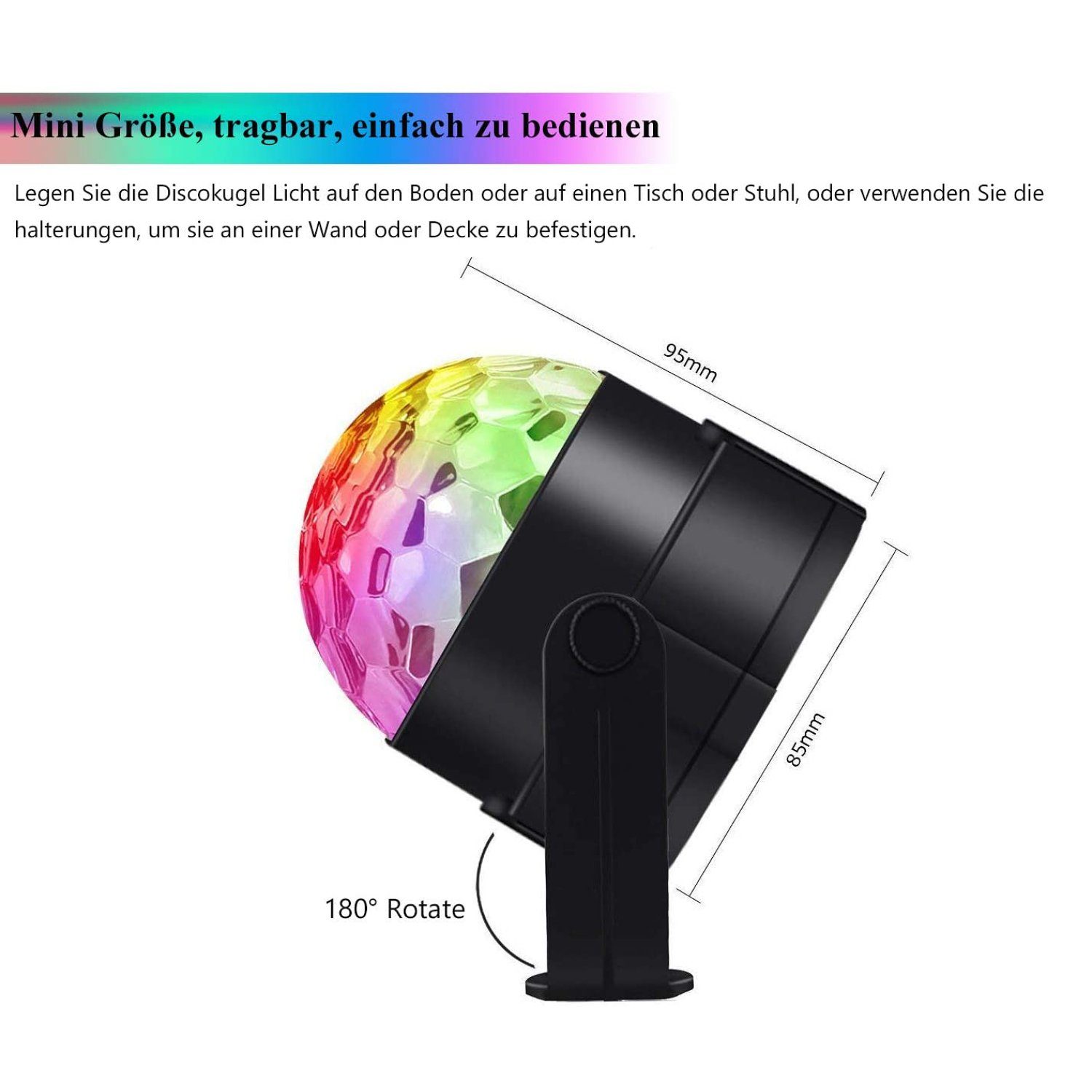 3W RGB+Weiß Wiederaufladbar LED Taschenlampe Rotating Discokugel Projektor Party 