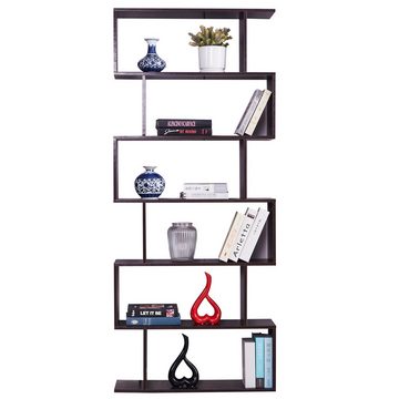 Rutaqian Bücherregal Geometrisches Bücherregal, S-förmiges Bücherregal, 6-stöckig, Bücherregale für Schlafzimmer, Aufbewahrungsregal aus Holz, hohes Bücherregal für Home Office