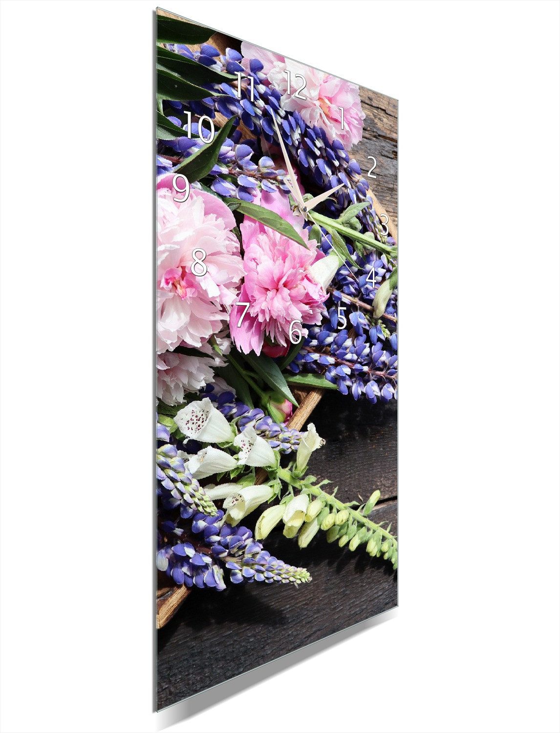 Wallario Wanduhr Stillleben mit Frühlingsblumen (Uhr aus Acryl)