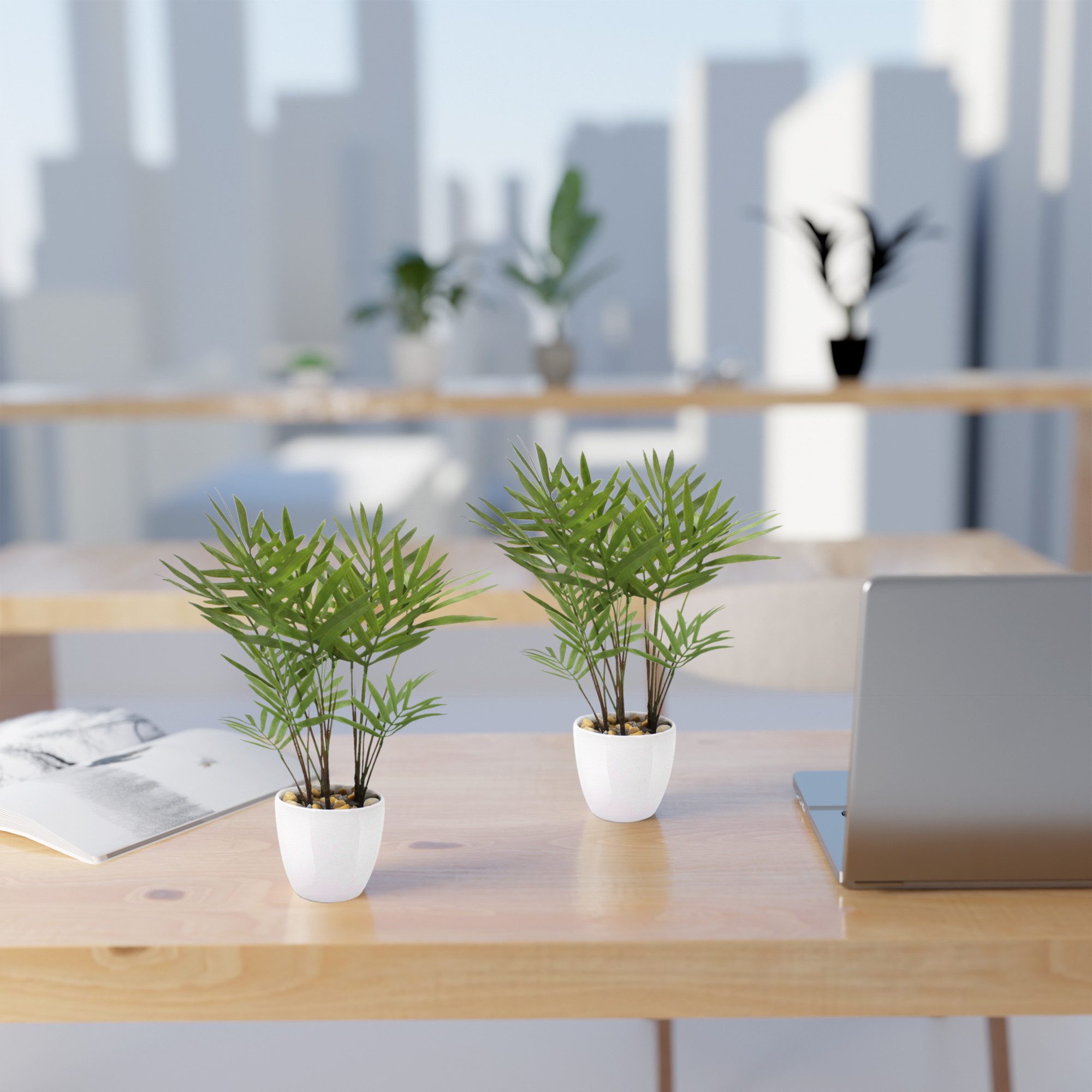 Kunstpflanze Tropische Kunstpflanzen wie echt in weißen Keramiktöpfen, Kuns günstig online kaufen